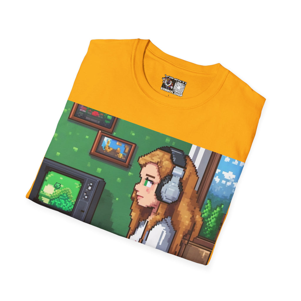 Girl Gamer Here Pixel Art T-Shirt — Retro Gaming Tee for Female Gamers