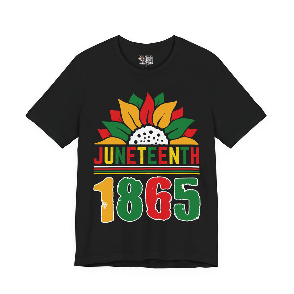 Juneteenth 1865 Celebration Tee — Black Freedom Sunflower Graphic Shirt
