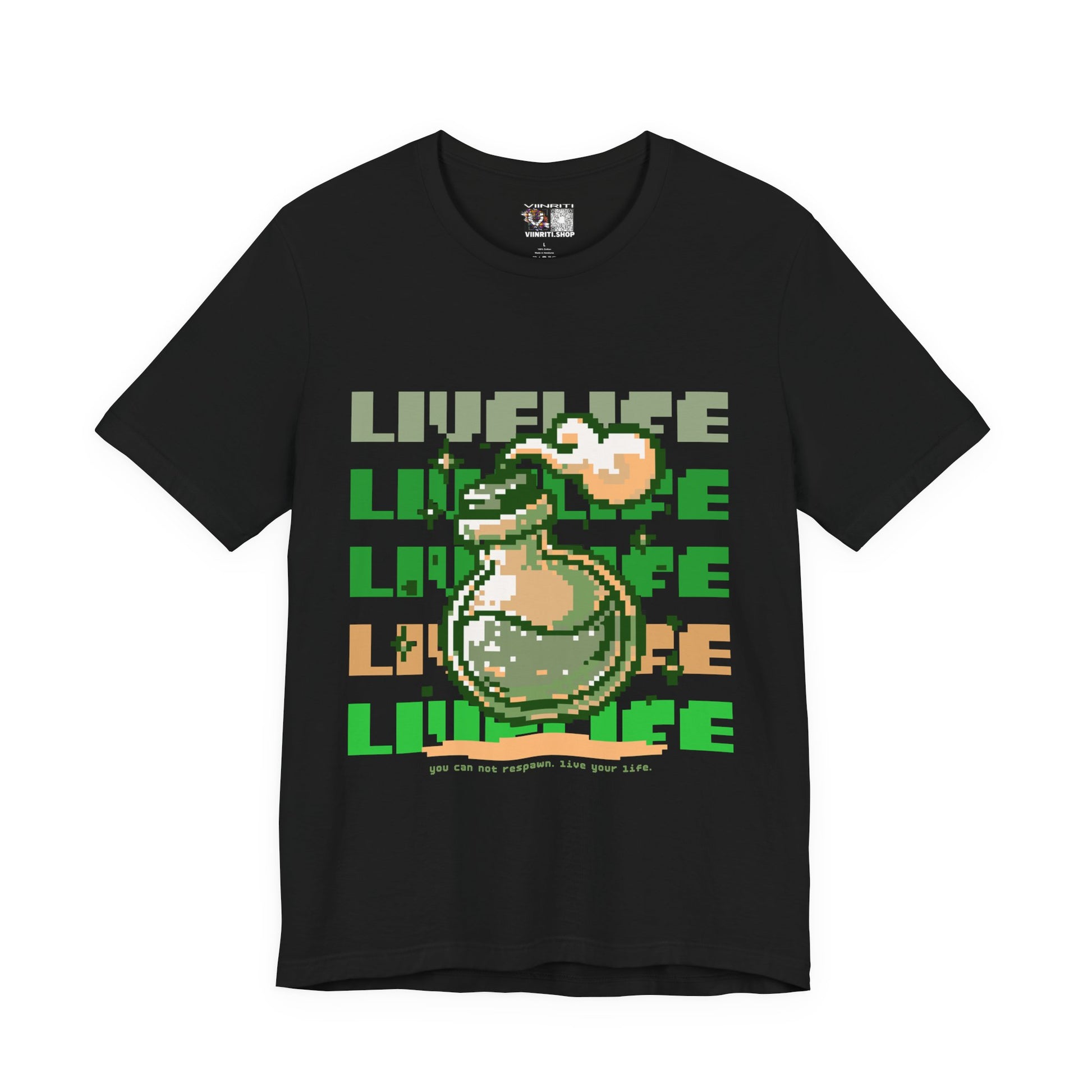 Live Life Pixel Frog Graphic Tee — Retro Gaming Nature T-Shirt