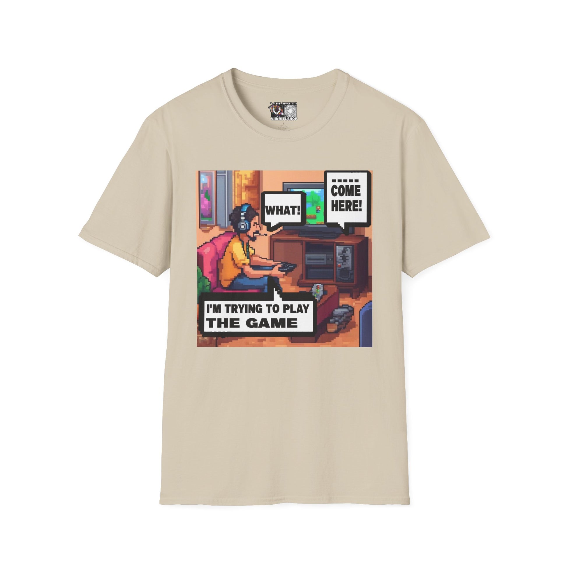 Gamer Comic T-Shirt — “I’m Trying to Play the Game” Pixel Art Tee