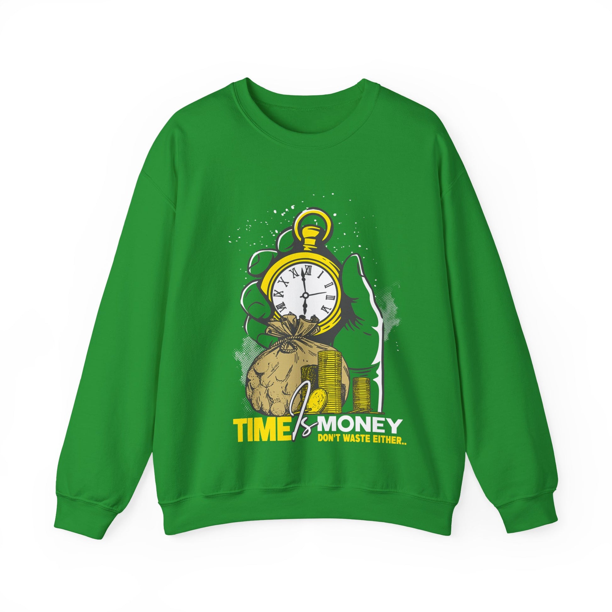 "Time Is Money" Graphic Pocket Watch & Coins Crewneck Sweatshirt -