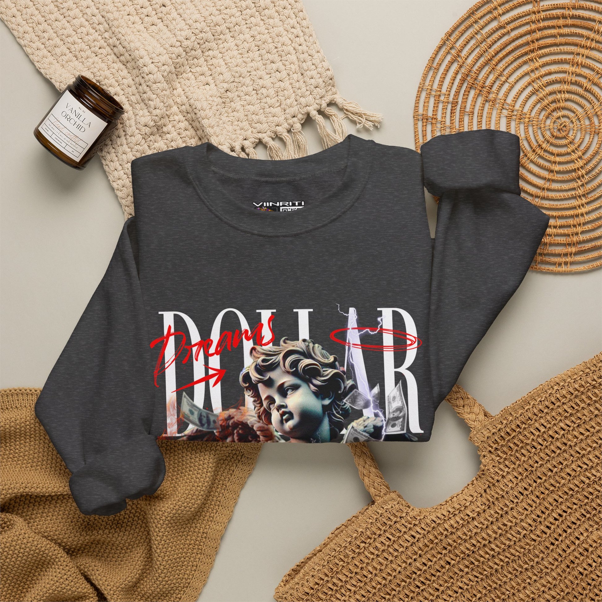 Crewneck Sweatshirt — 'Dollar' Statue Collage Graphic