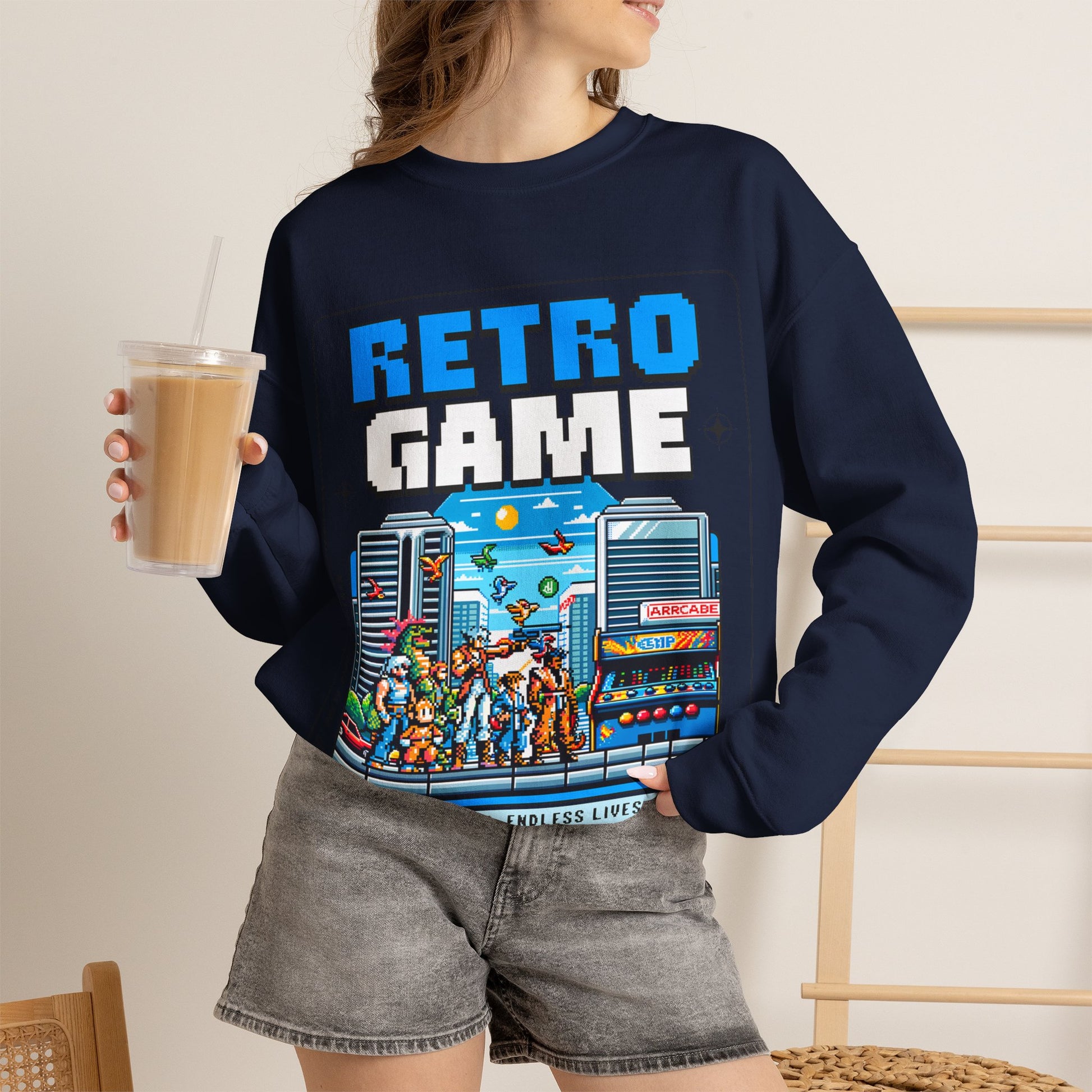 Retro Game Sweatshirt — Vintage 8-Bit Arcade Graphic Crewneck