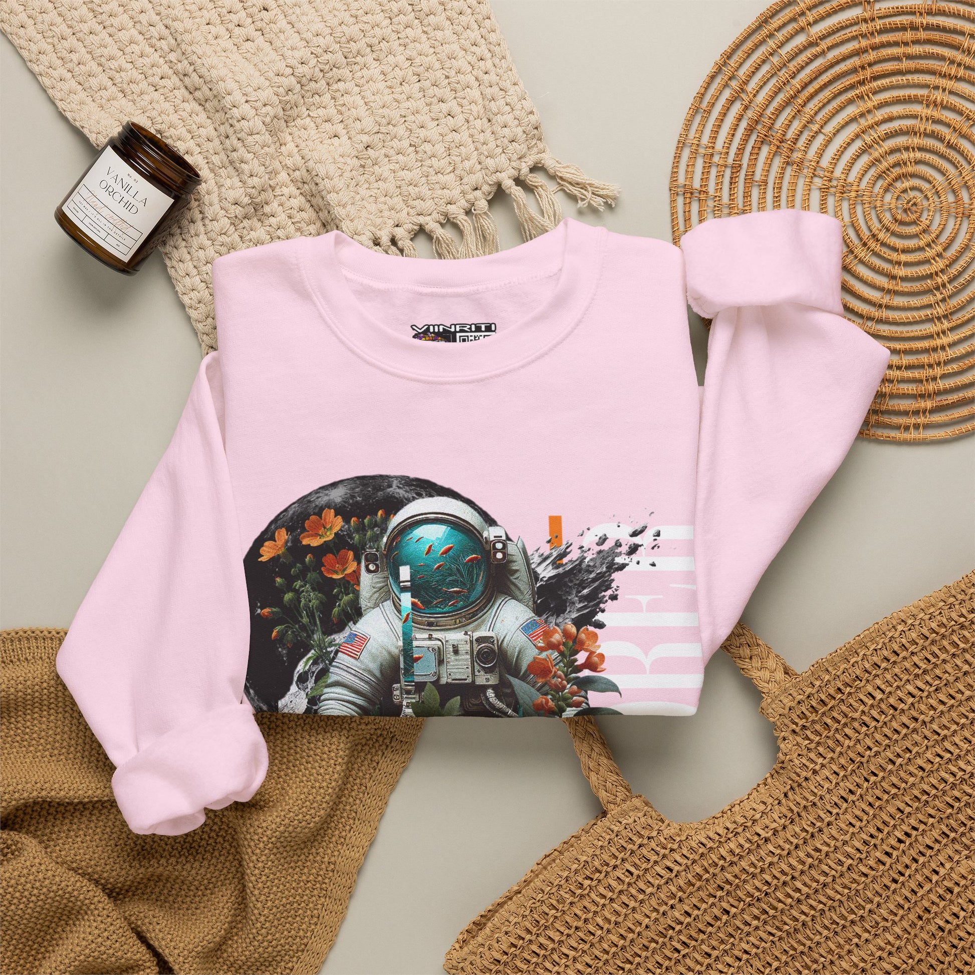 Astronaut Floral Crewneck Sweatshirt — Space Explorer Graphic Pullover