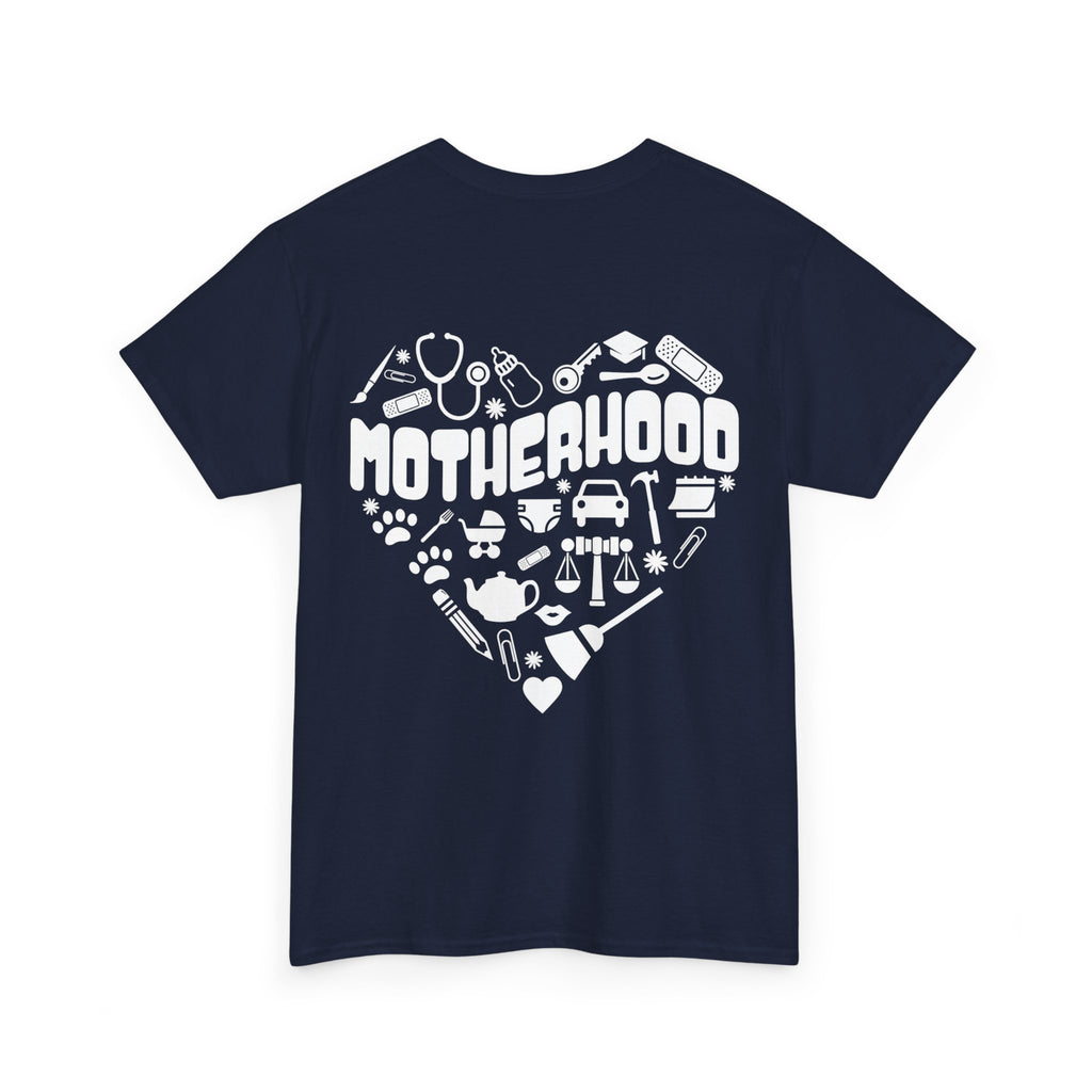 Motherhood Heart Tee — Mom Life Graphic T-Shirt
