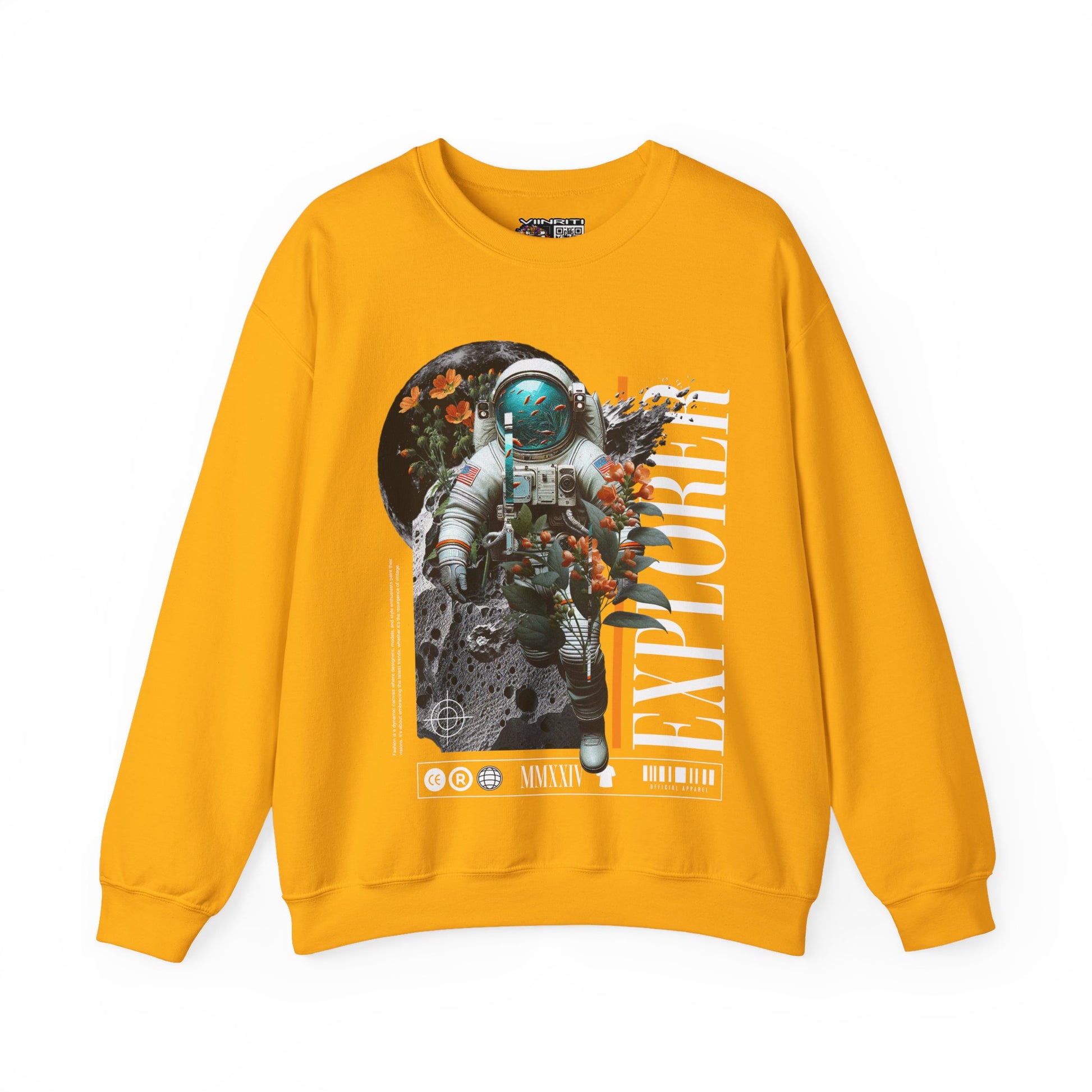 Astronaut Floral Crewneck Sweatshirt — Space Explorer Graphic Pullover