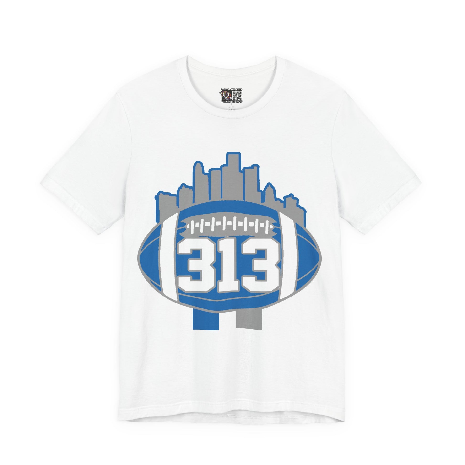 Detroit 313 Football T-Shirt — City Skyline & Number 313 Logo