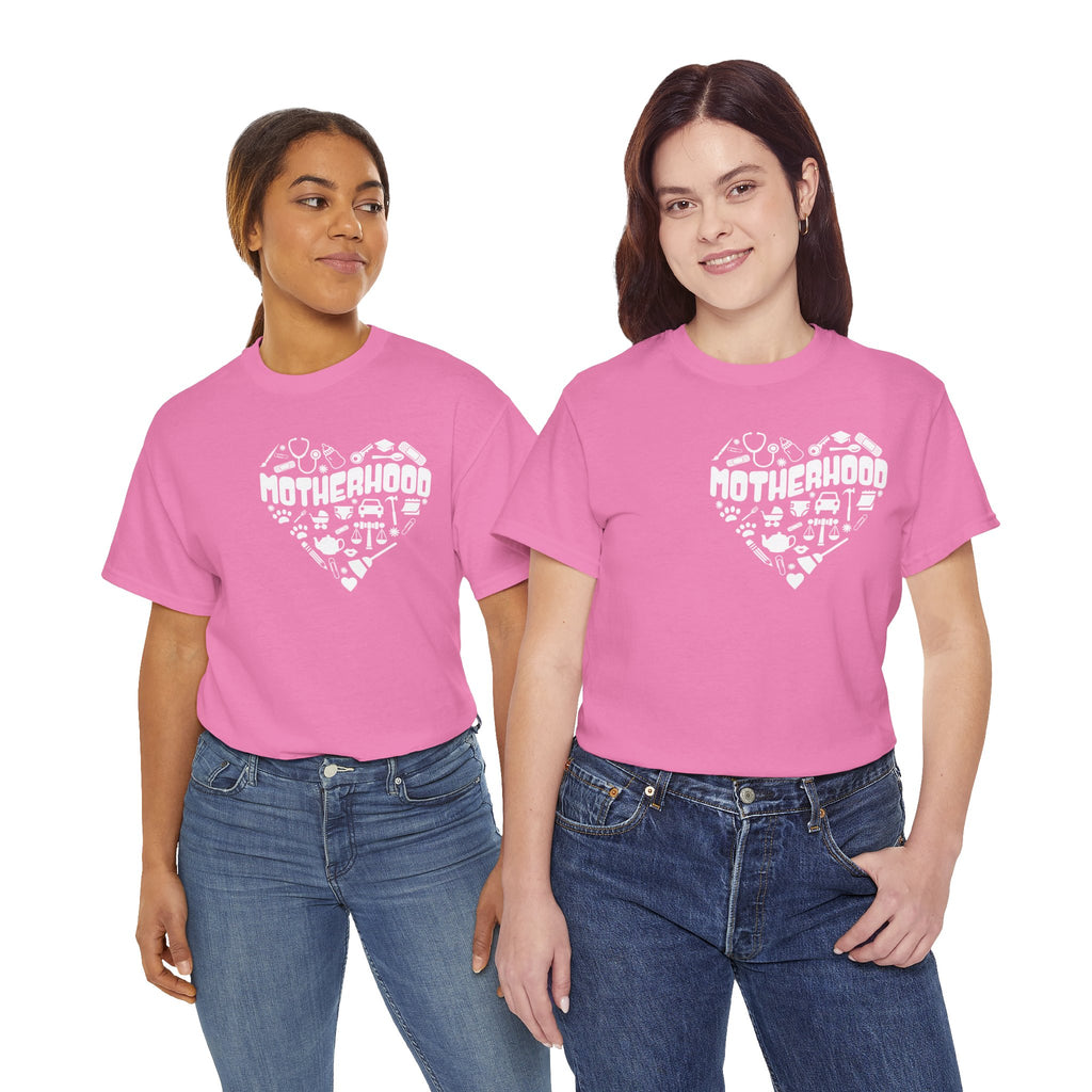 Motherhood Heart Tee — Mom Life Graphic T-Shirt