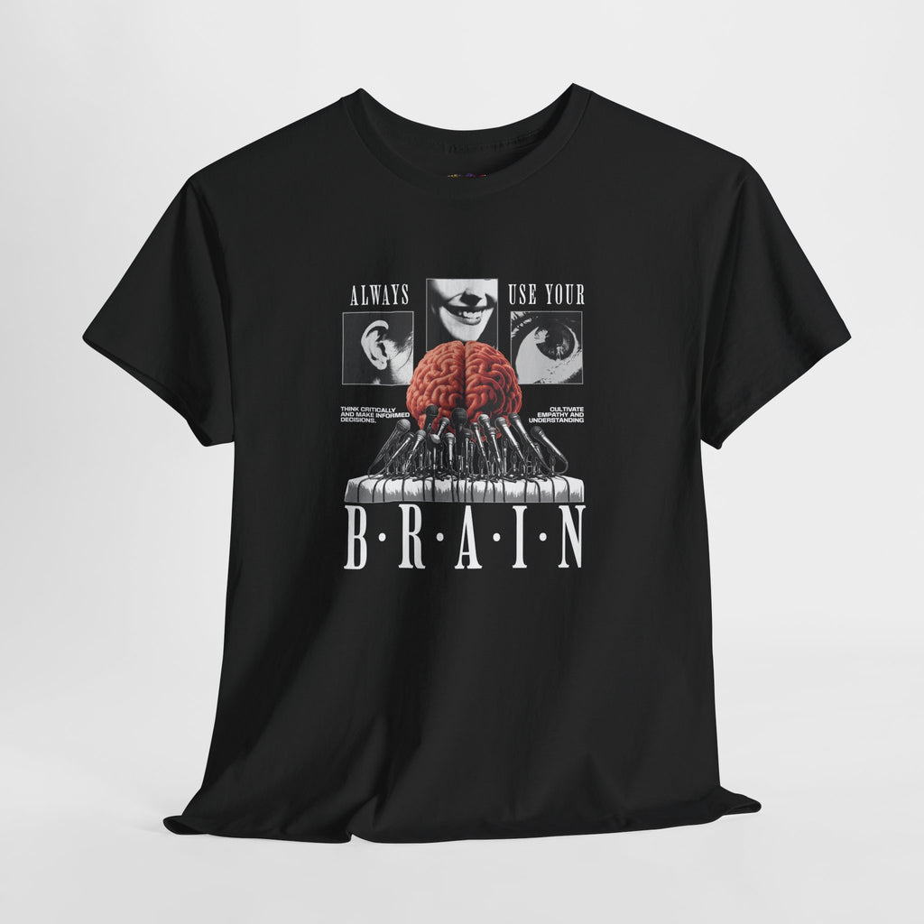 "Always Use Your Brain Graphic Unisex Heavy Cotton Tee with Unique Design, Casual Wear, Gift for Art Lovers, Festival Outfit, Statement T-Shirt