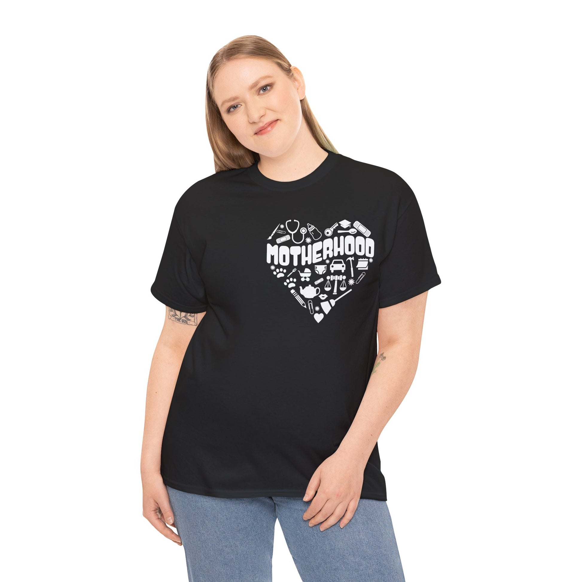 Motherhood Heart Tee — Mom Life Graphic T-Shirt