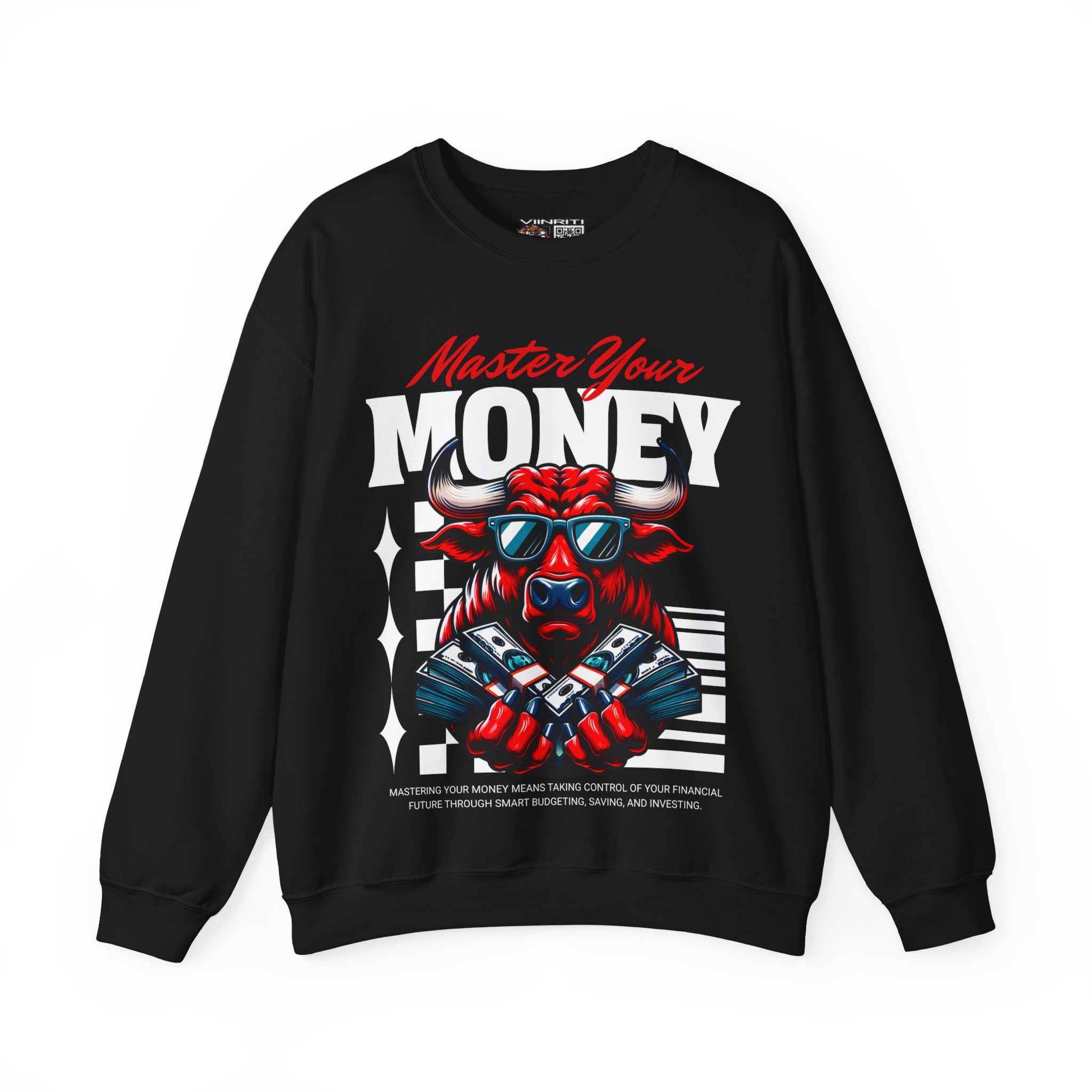 Crewneck Sweatshirt — "Master Your Money" Bull Design, Finance Hustle Graphic