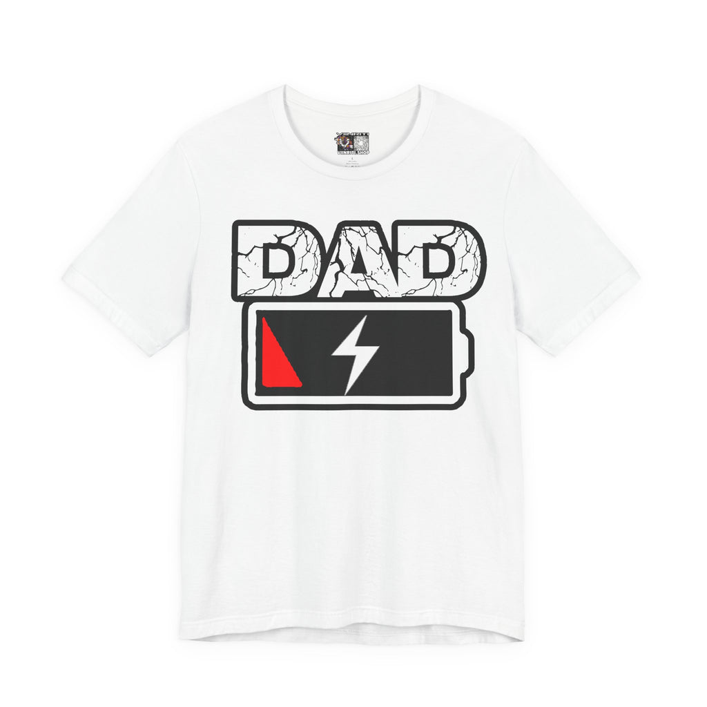 Dad Low Battery T‑Shirt — Funny Father’s Day Exhausted Dad Tee