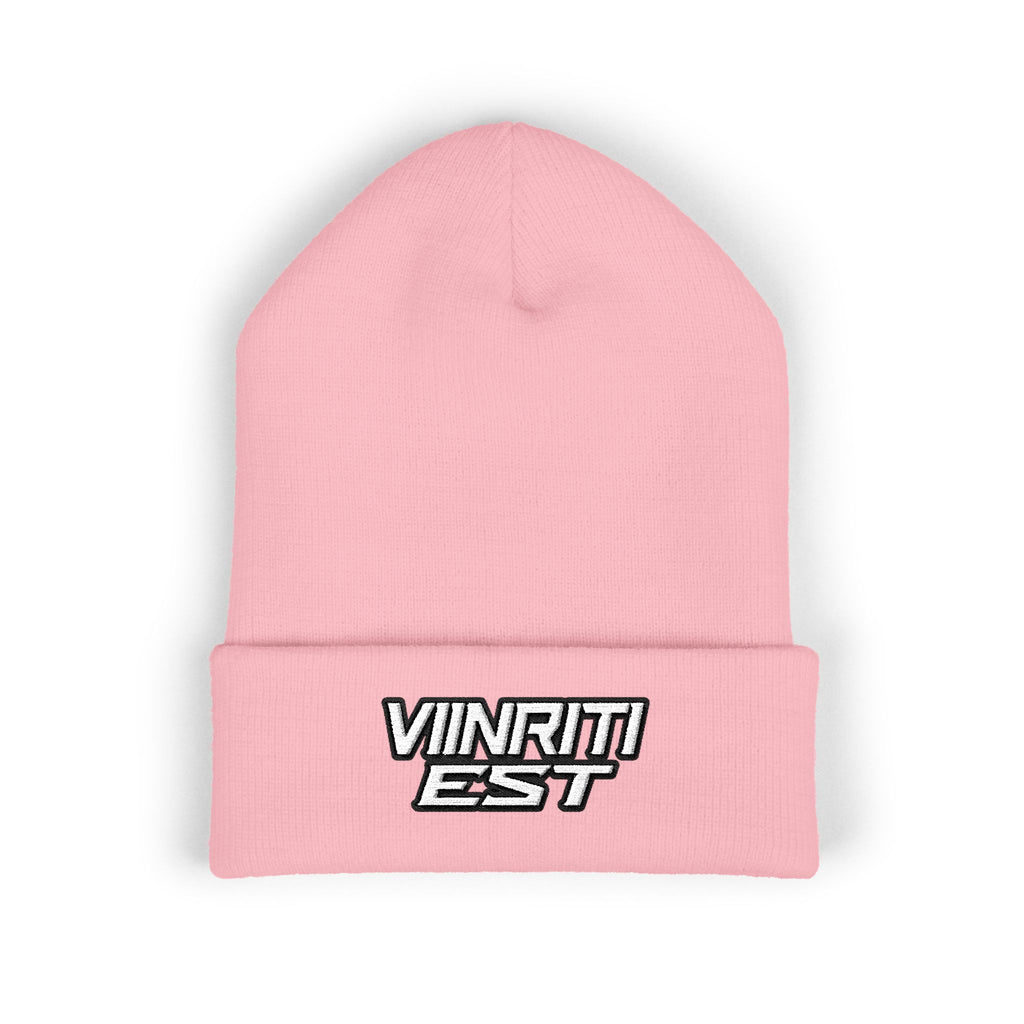 Embroidered 'Viinriti Est' Cuffed Beanie — Classic Knit Winter Hat