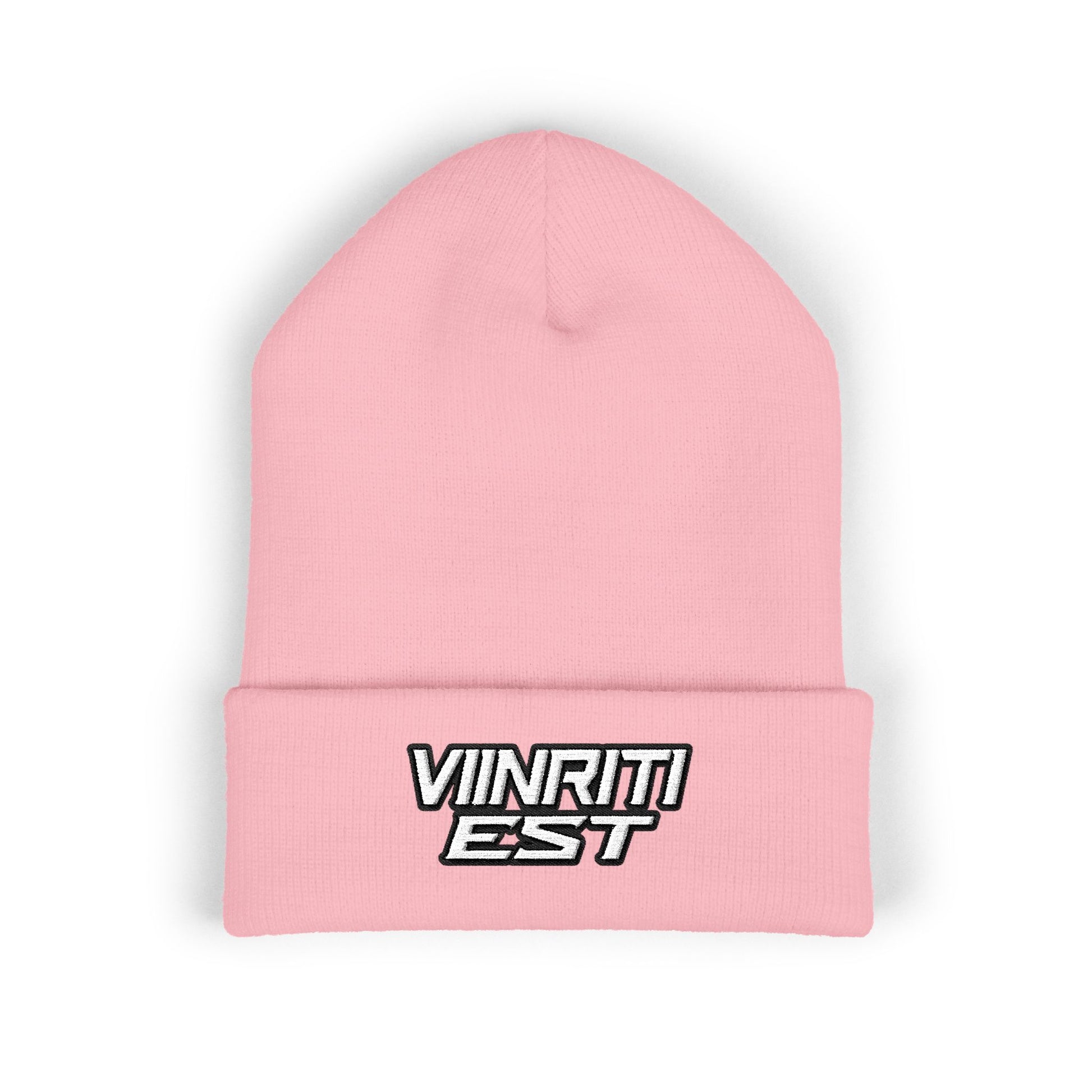 Embroidered 'Viinriti Est' Cuffed Beanie — Classic Knit Winter Hat