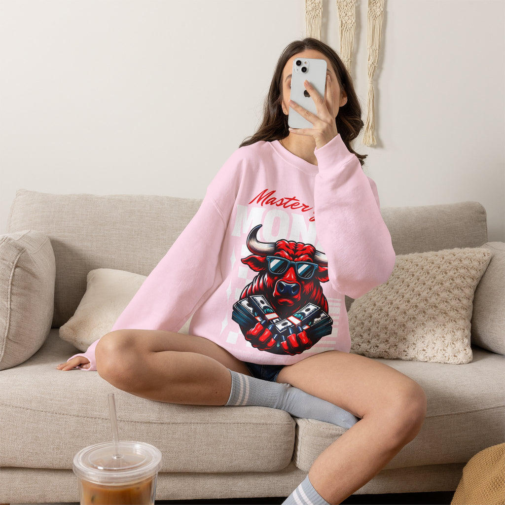 Crewneck Sweatshirt — "Master Your Money" Bull Design, Finance Hustle Graphic