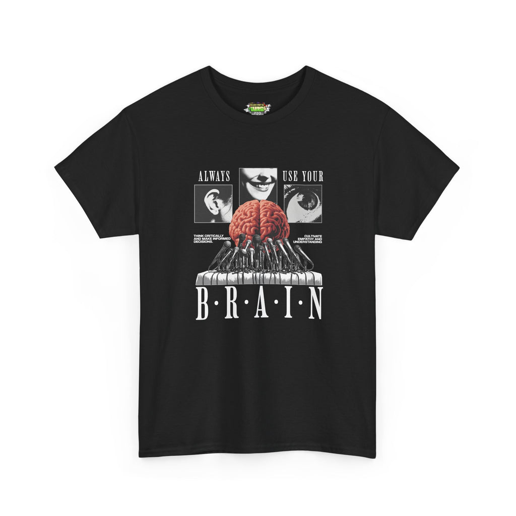 "Always Use Your Brain Graphic Unisex Heavy Cotton Tee with Unique Design, Casual Wear, Gift for Art Lovers, Festival Outfit, Statement T-Shirt