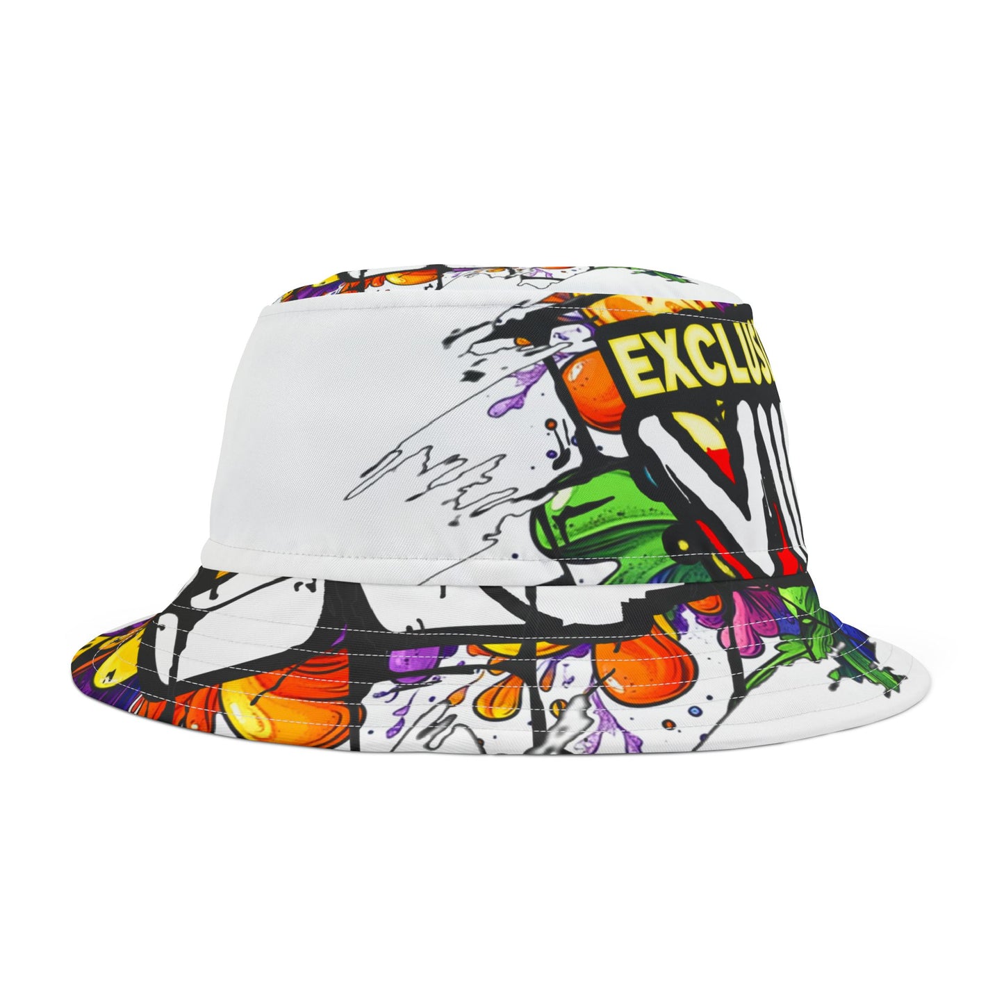 VIINRITI White Vibrant Graffiti Bucket Hat, Streetwear Hat, Cool Accessories, Festival Gear, Summer Fashion, Unique Graphic Hat