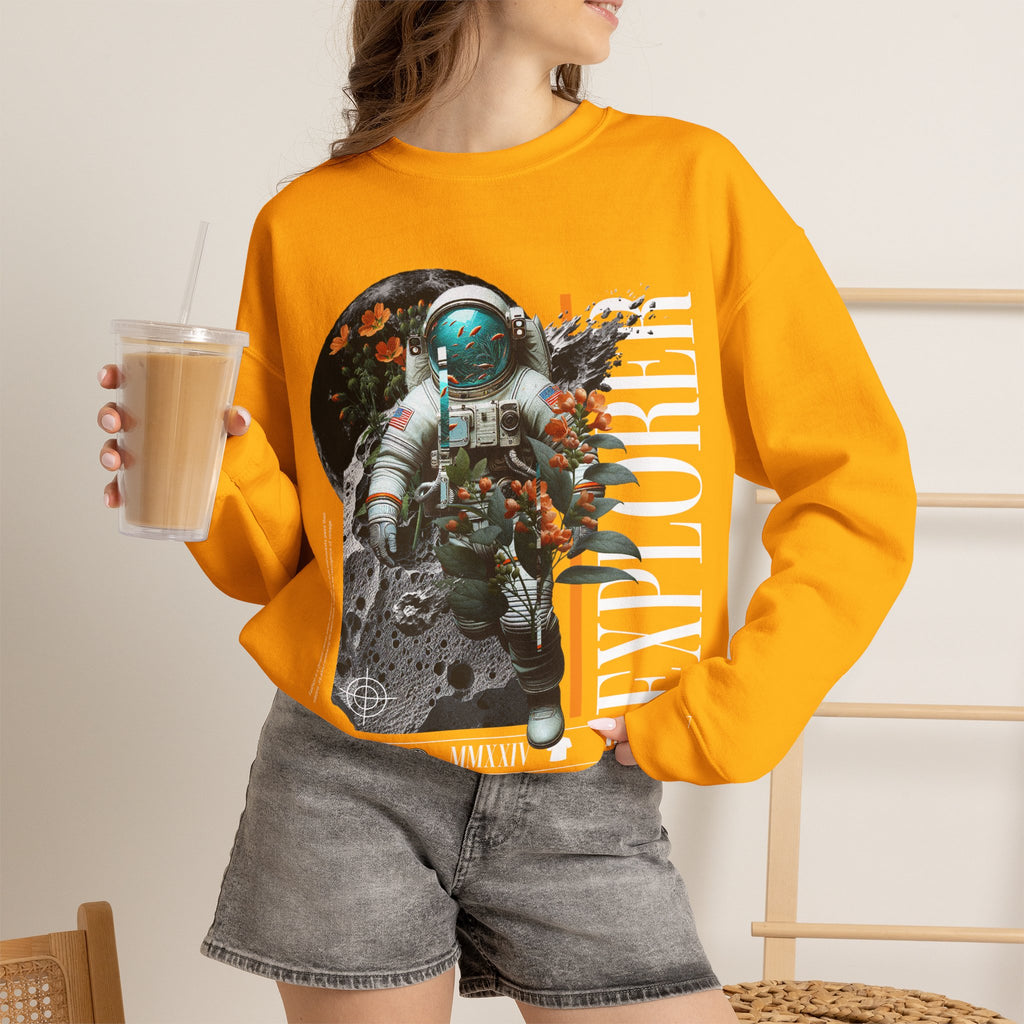 Astronaut Floral Crewneck Sweatshirt — Space Explorer Graphic Pullover