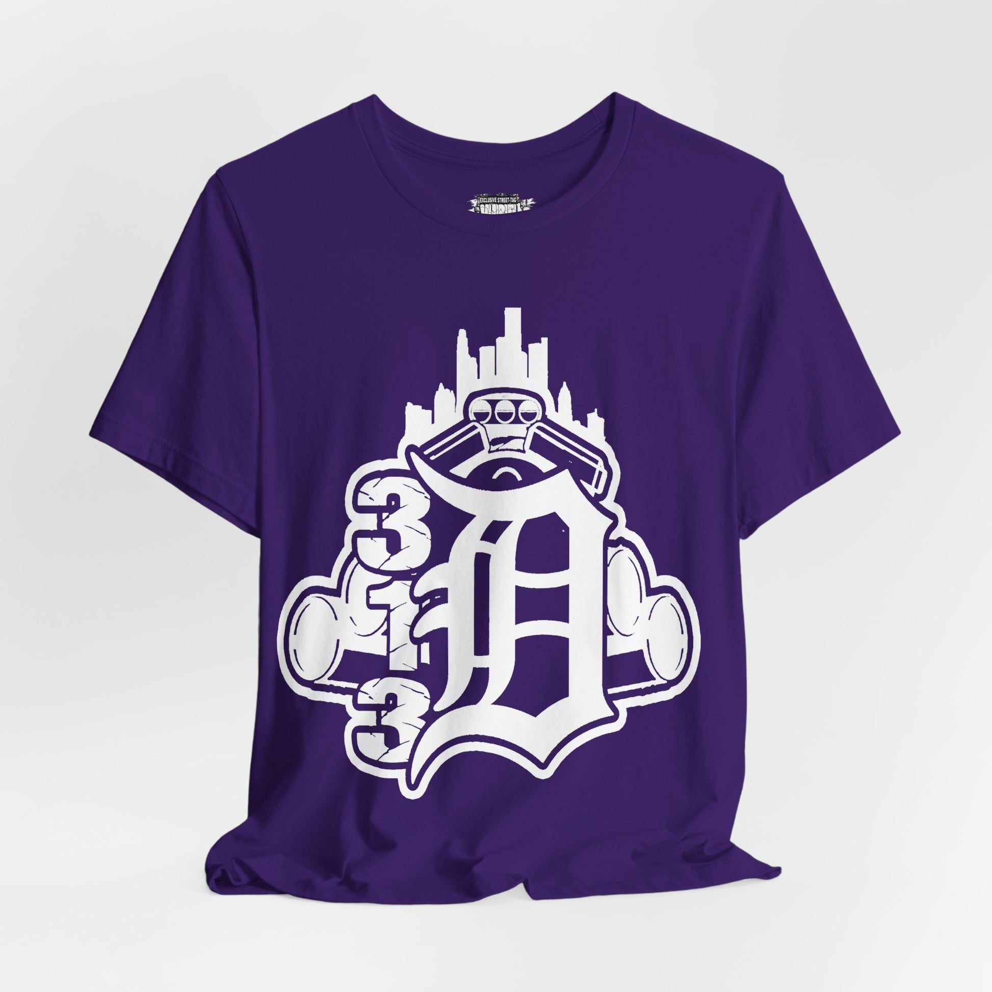 Detroit D Monochrome Tee — City Skyline & Motor Graphic T-Shirt