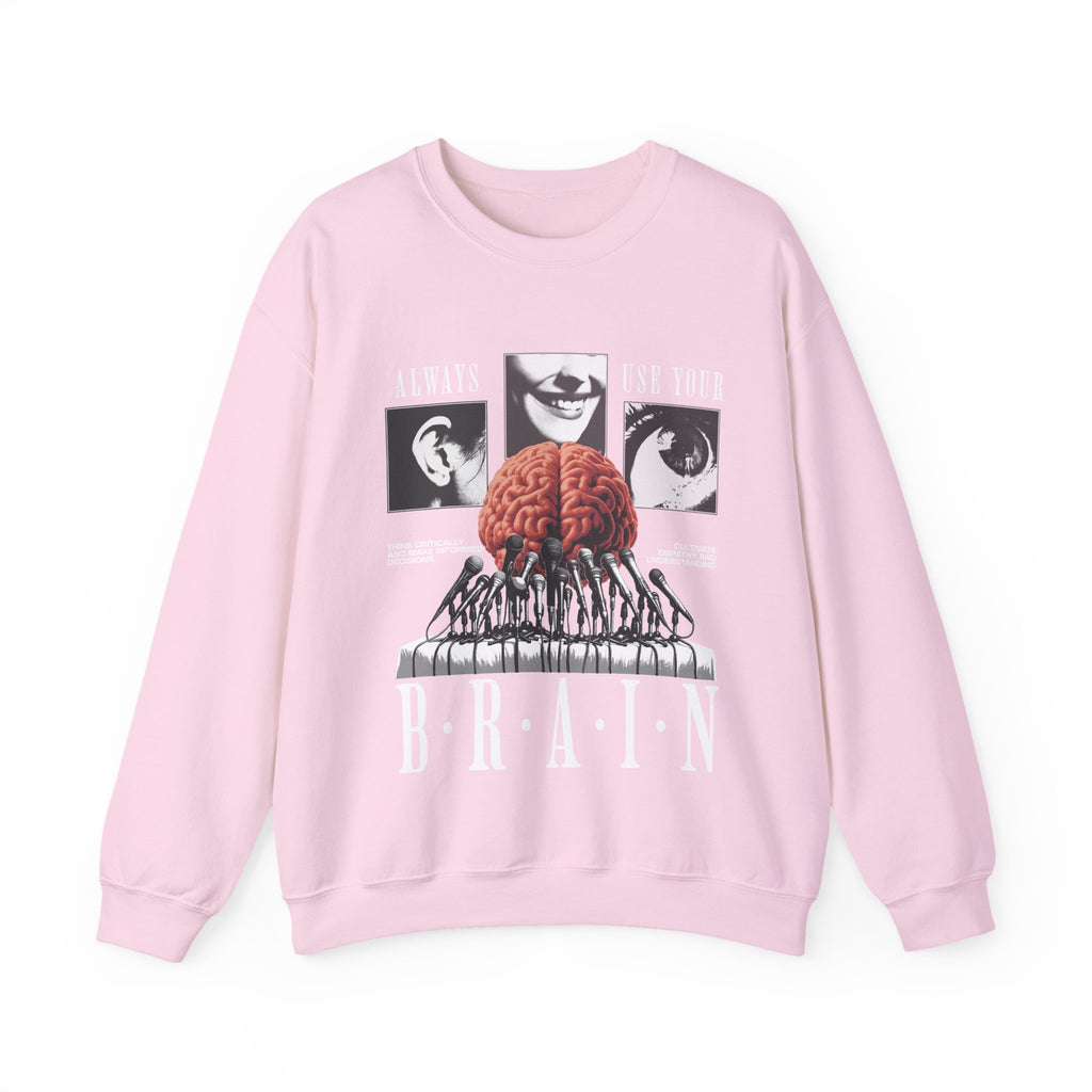 Brain Graphic Crewneck Sweatshirt — "Always Use Your Brain" Vintage Horror Vibe