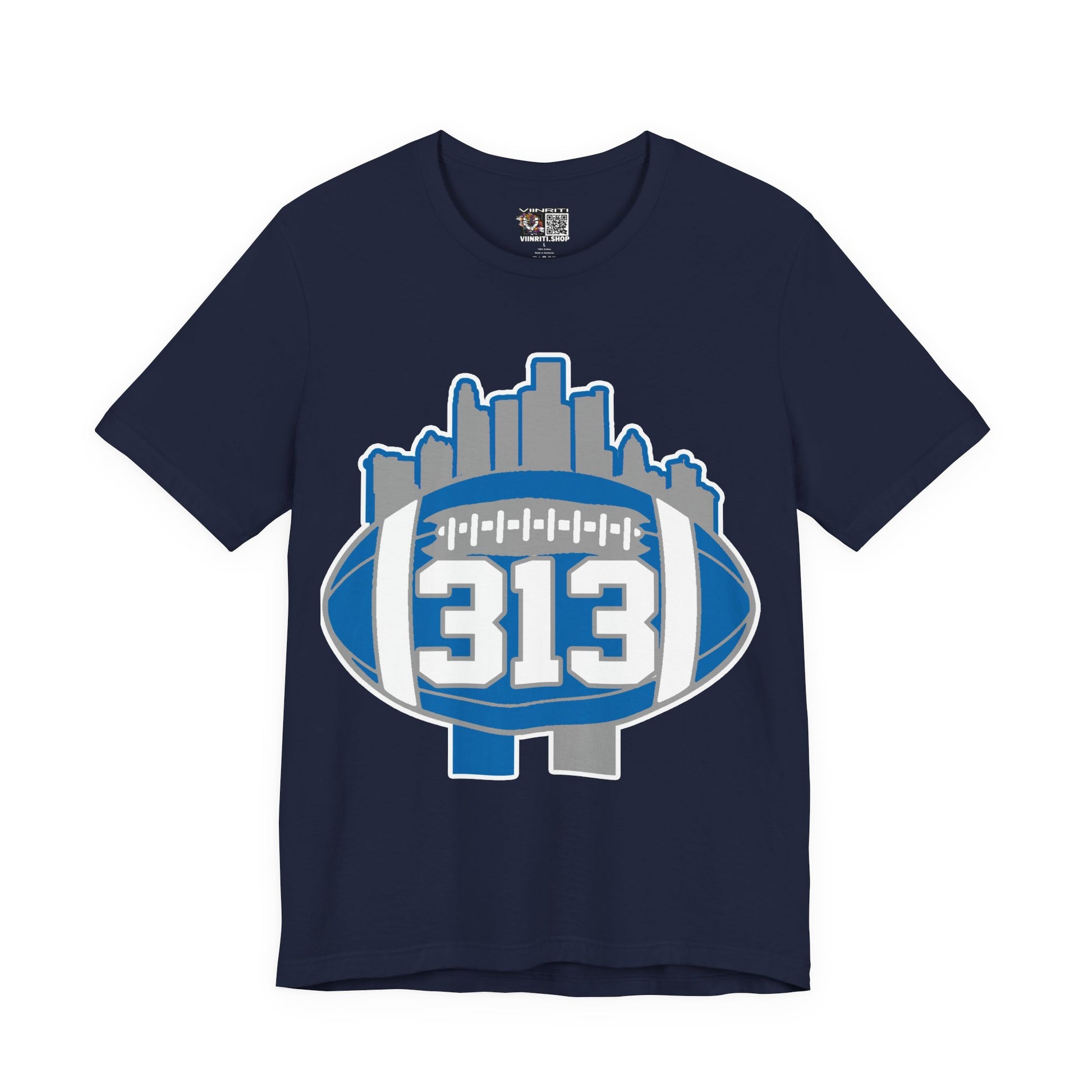 Detroit 313 Football T-Shirt — City Skyline & Number 313 Logo