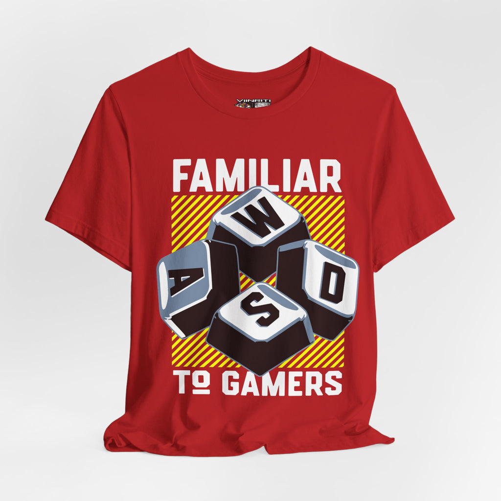""Gamer WASD Keys T‑Shirt — "Familiar to Gamers" Retro Keycap Tee