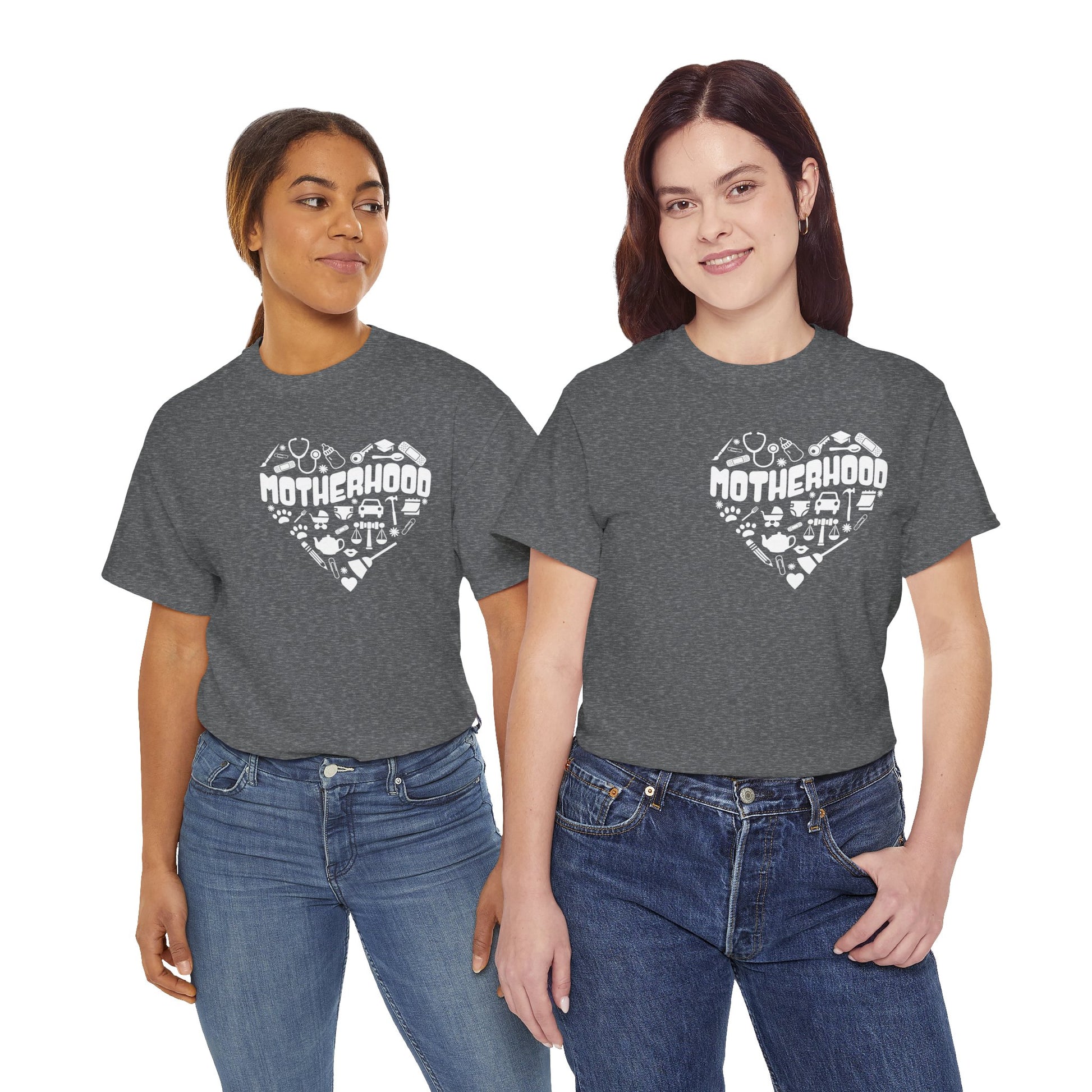 Motherhood Heart Tee — Mom Life Graphic T-Shirt