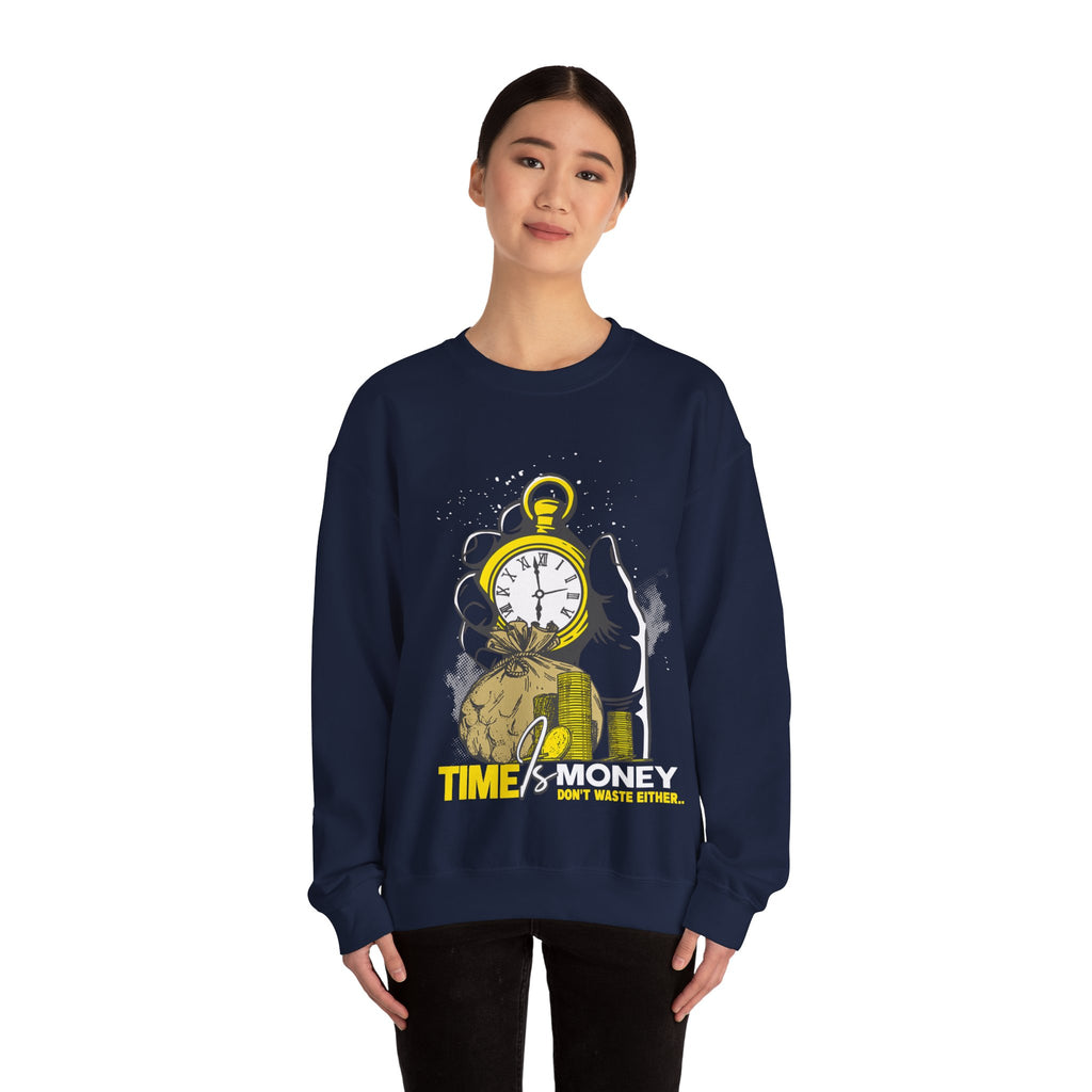 "Time Is Money" Graphic Pocket Watch & Coins Crewneck Sweatshirt -