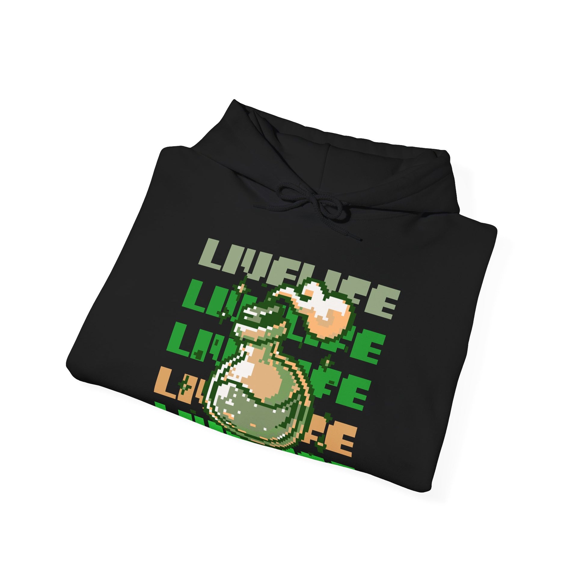 Live Life Dino Hoodie — Cute Retro Cartoon T-Rex Graphic Sweatshirt