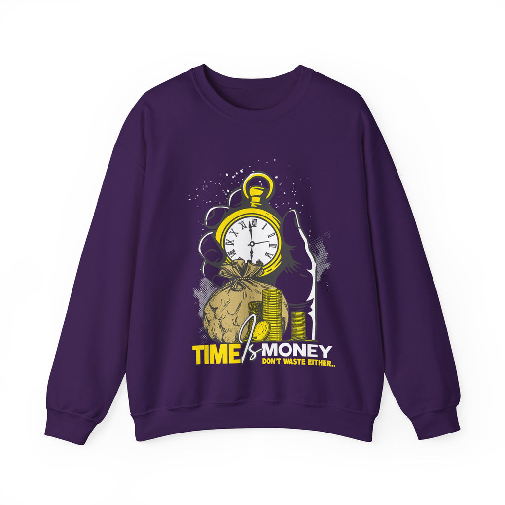 "Time Is Money" Graphic Pocket Watch & Coins Crewneck Sweatshirt -
