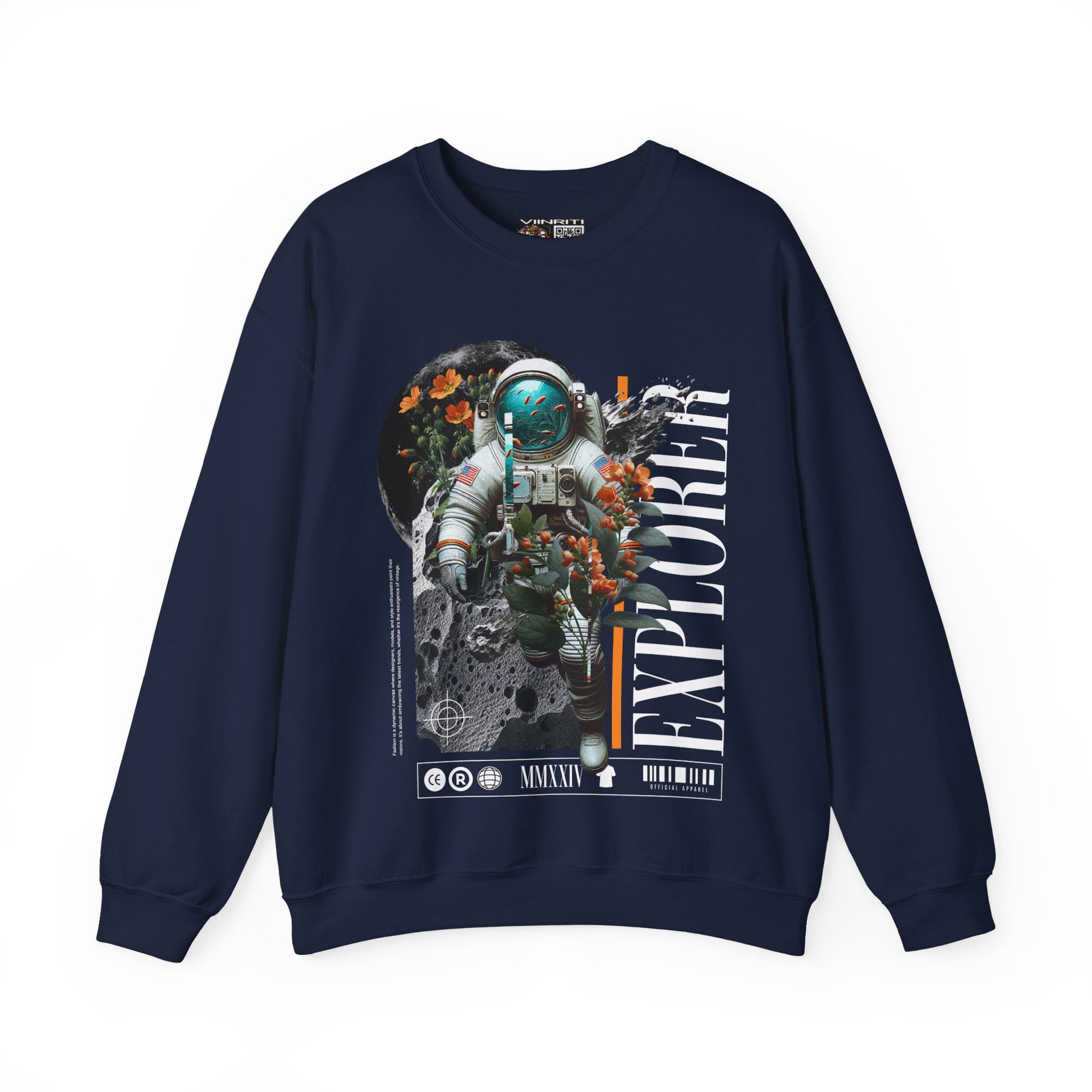 Astronaut Floral Crewneck Sweatshirt — Space Explorer Graphic Pullover
