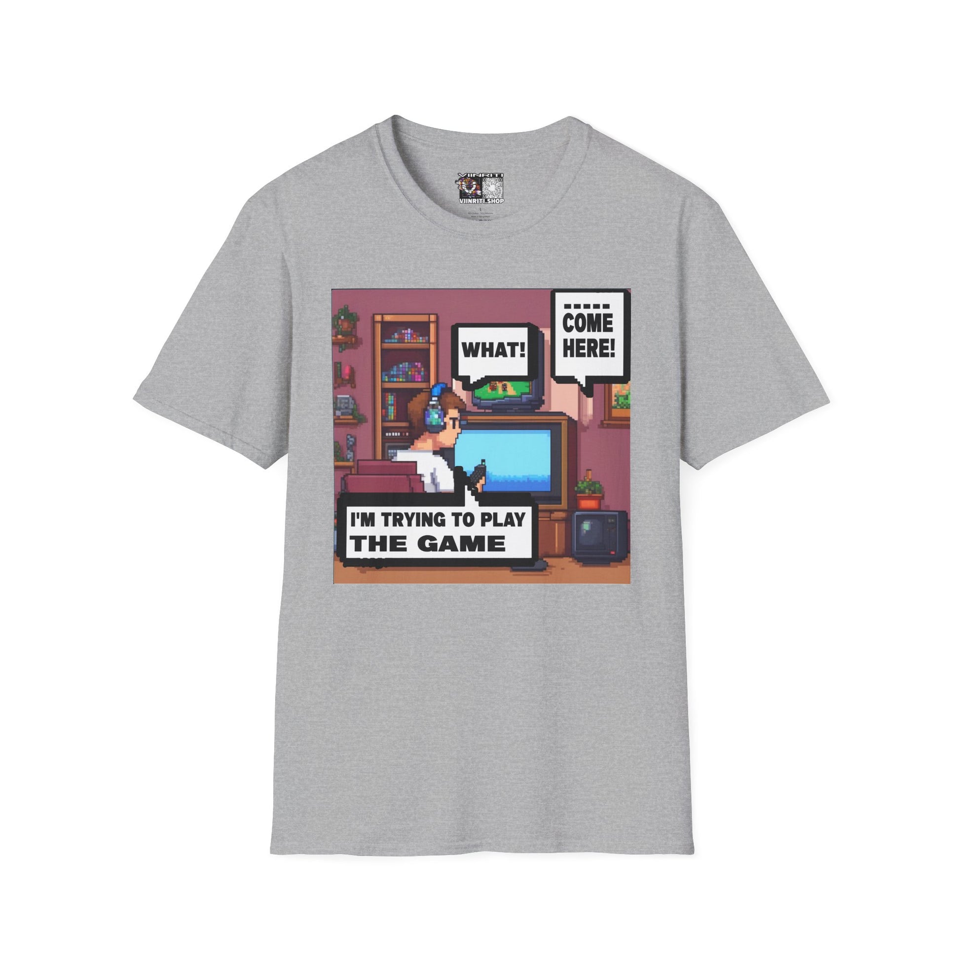 Gamer Room T-Shirt — "I'm Trying to Play the Game" Retro Pixel Art Tee