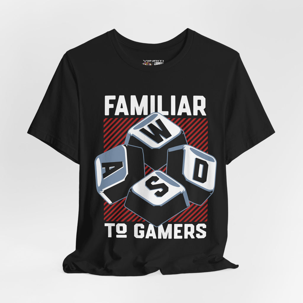 ""Gamer WASD Keys T‑Shirt — "Familiar to Gamers" Retro Keycap Tee