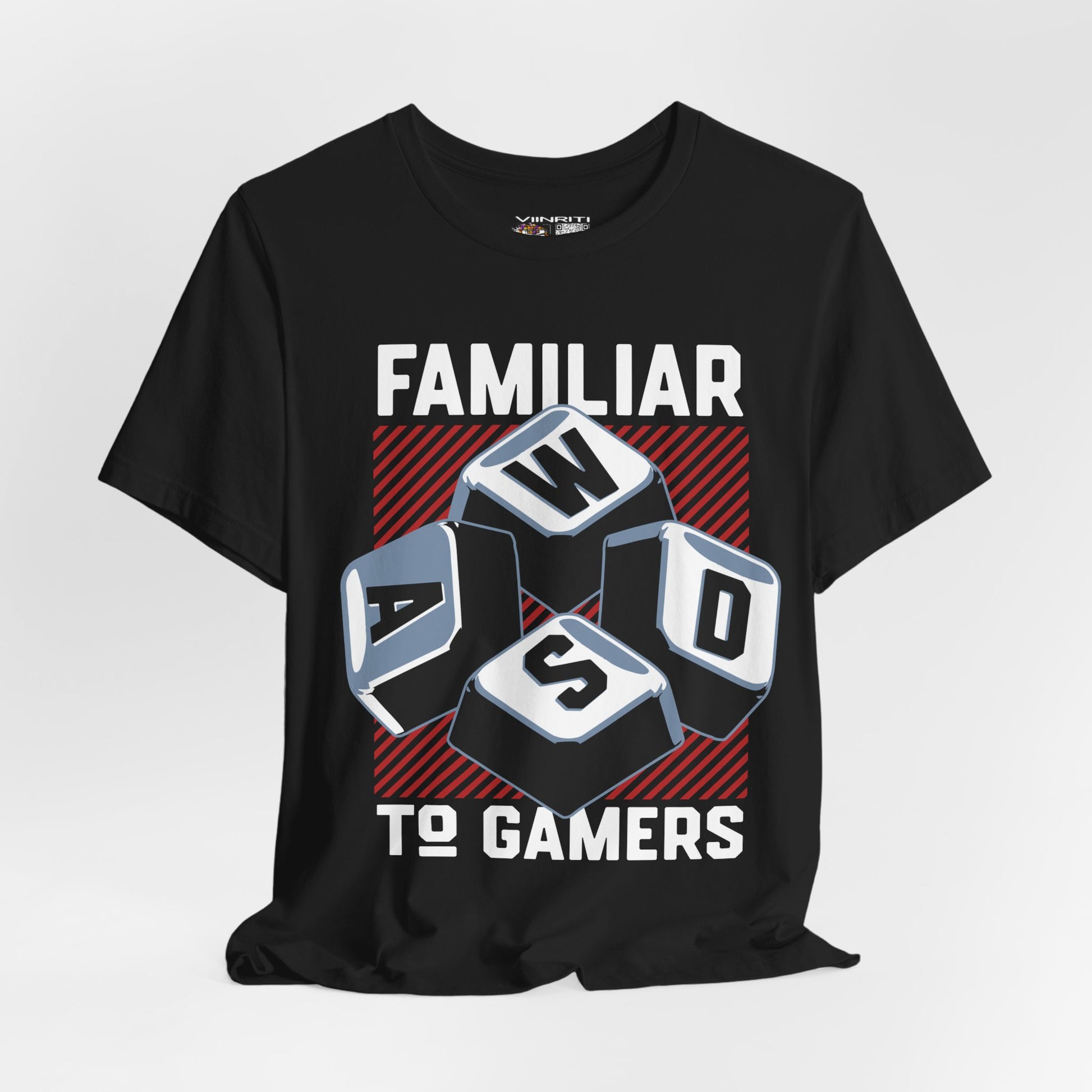 ""Gamer WASD Keys T‑Shirt — "Familiar to Gamers" Retro Keycap Tee