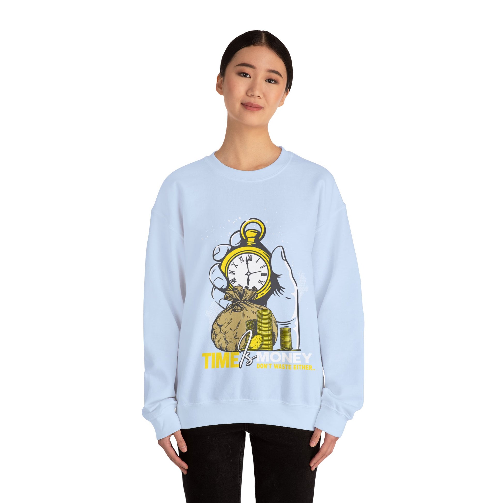 "Time Is Money" Graphic Pocket Watch & Coins Crewneck Sweatshirt -