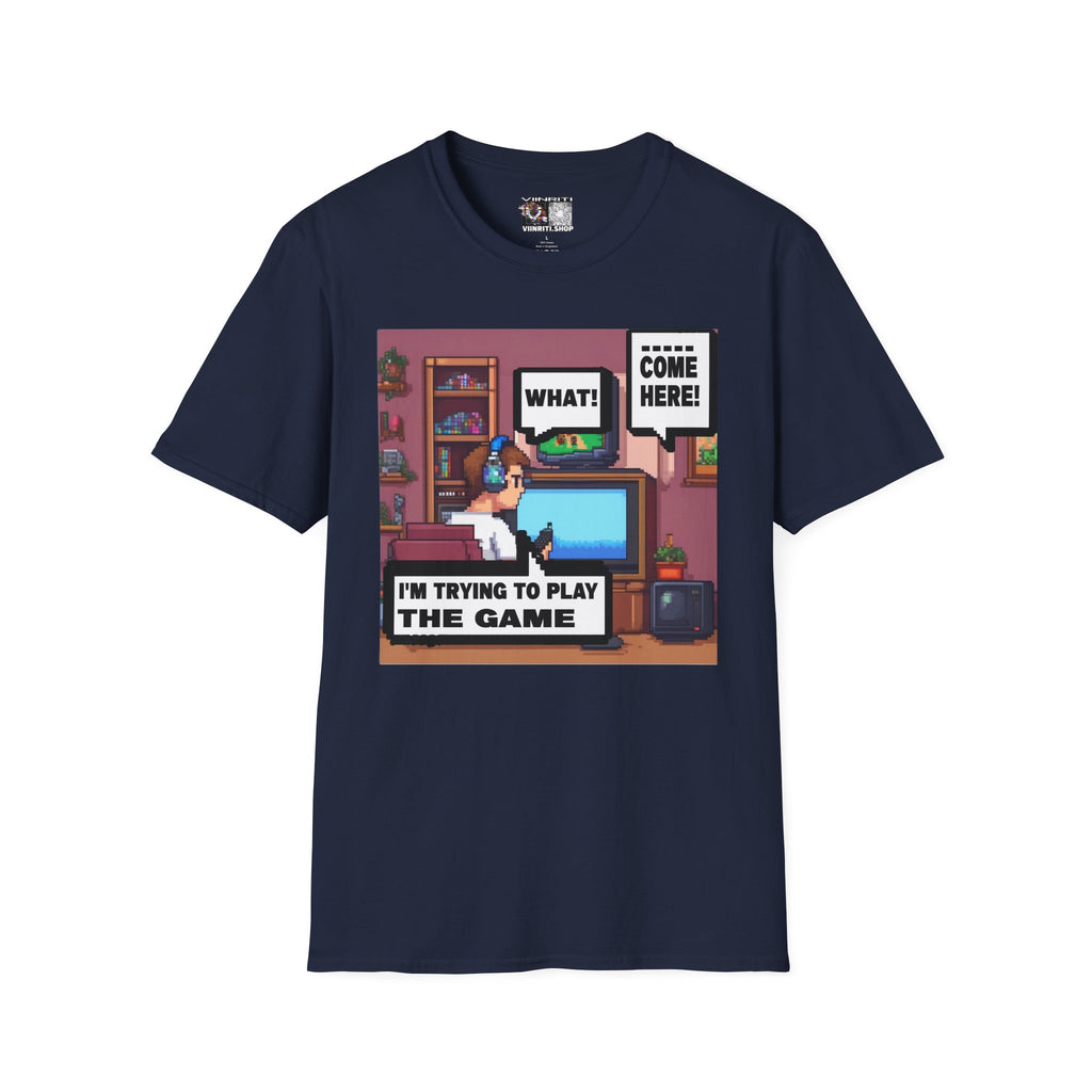 Gamer Room T-Shirt — "I'm Trying to Play the Game" Retro Pixel Art Tee
