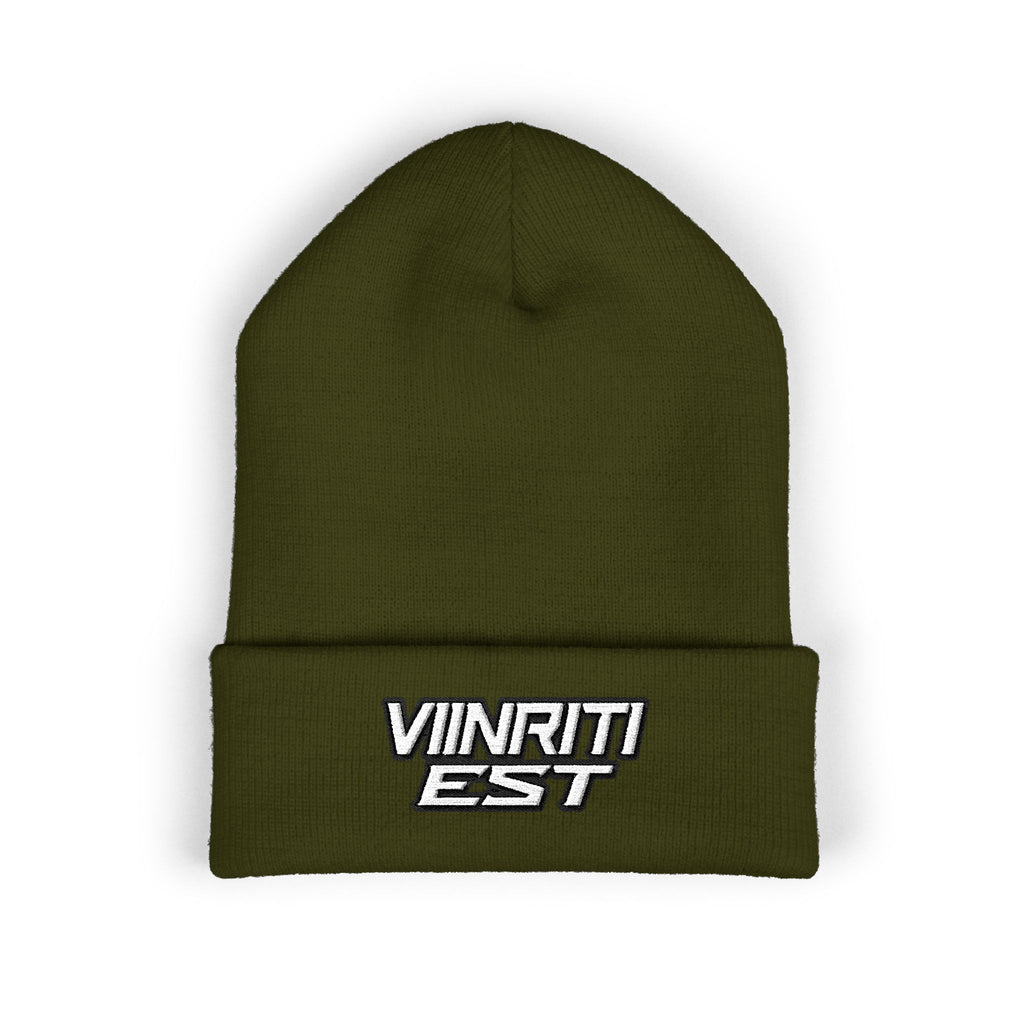 Embroidered 'Viinriti Est' Cuffed Beanie — Classic Knit Winter Hat