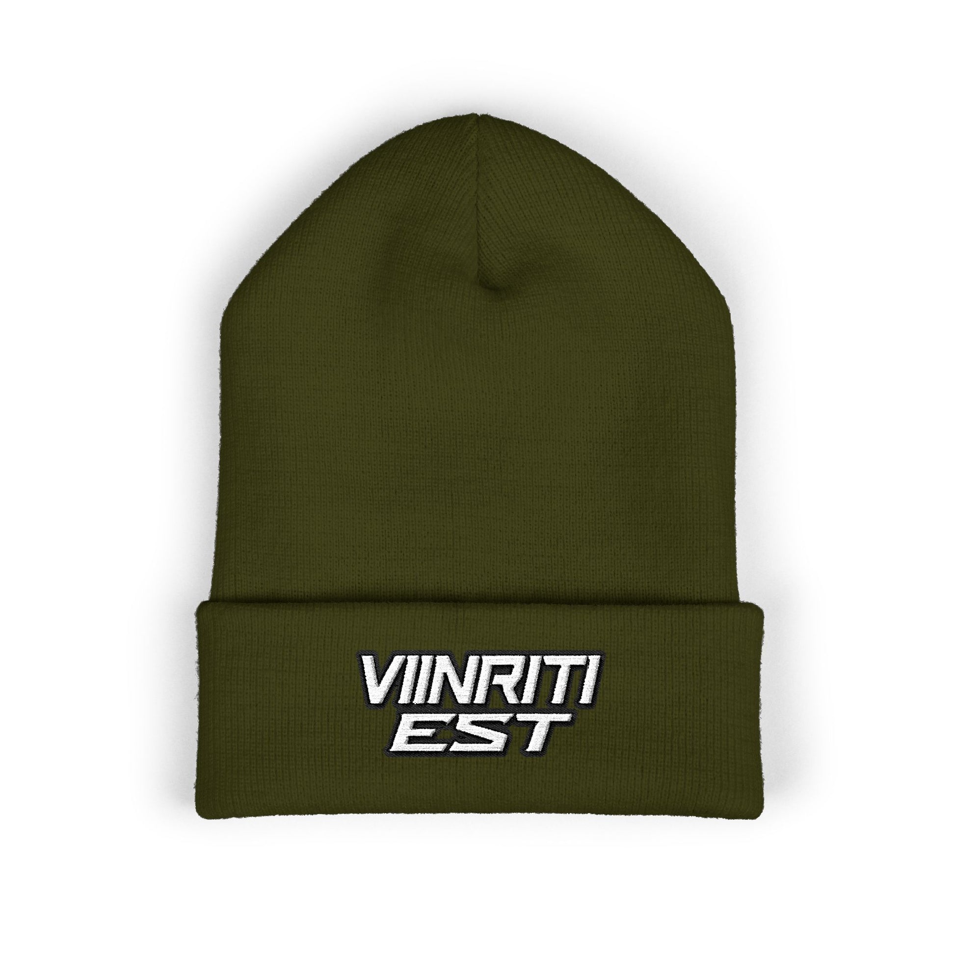 Embroidered 'Viinriti Est' Cuffed Beanie — Classic Knit Winter Hat
