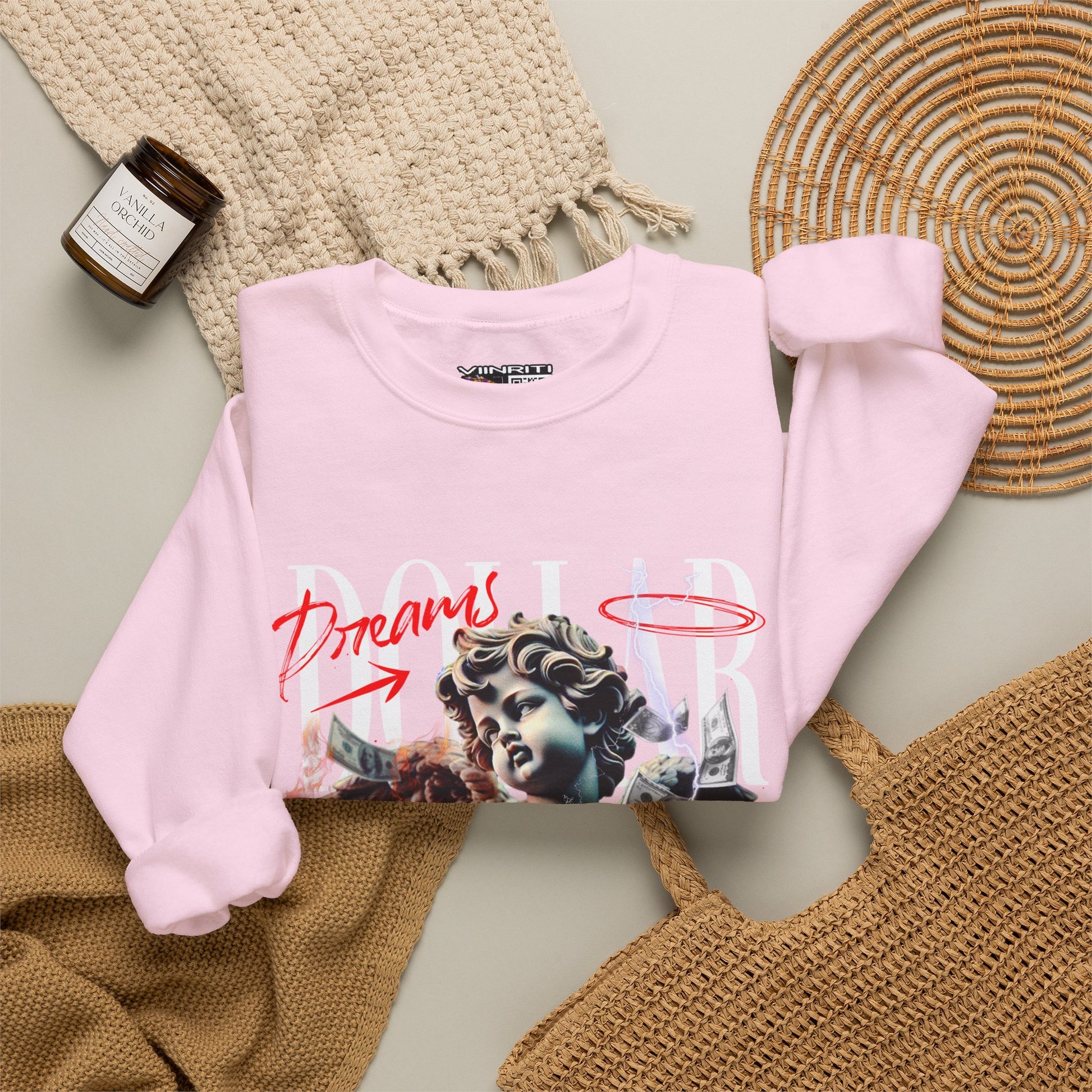 Crewneck Sweatshirt — 'Dollar' Statue Collage Graphic