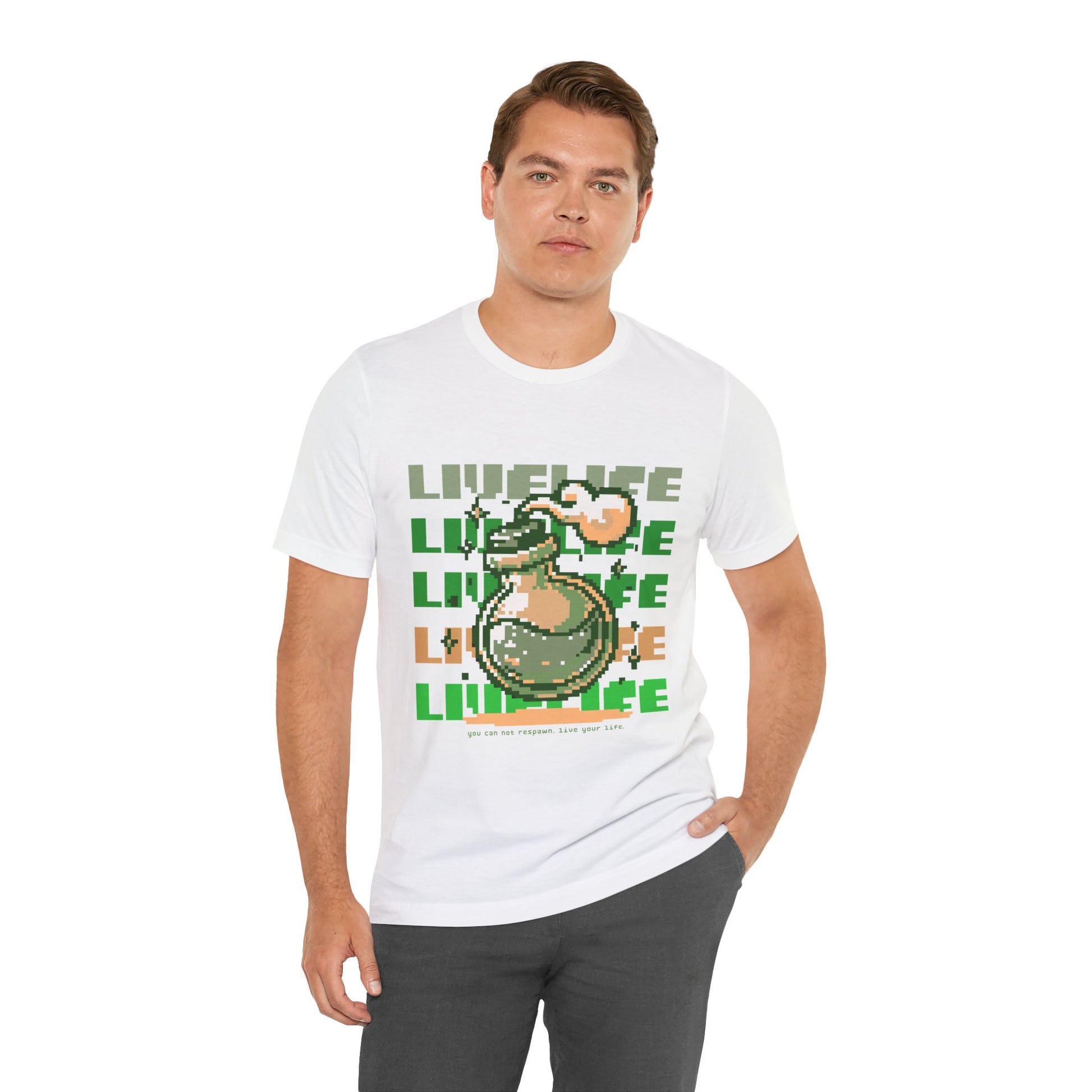 Live Life Pixel Frog Graphic Tee — Retro Gaming Nature T-Shirt