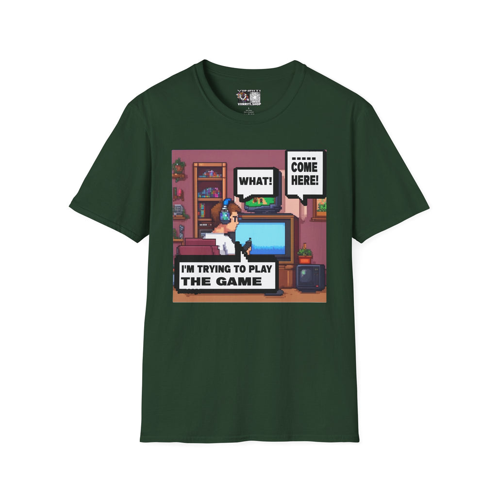 Gamer Room T-Shirt — "I'm Trying to Play the Game" Retro Pixel Art Tee