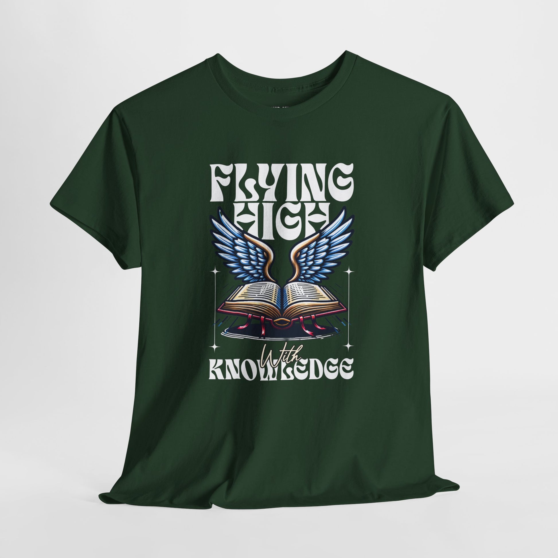 ""Flying High Knowledge T-Shirt — Vintage Winged Book Graphic Tee