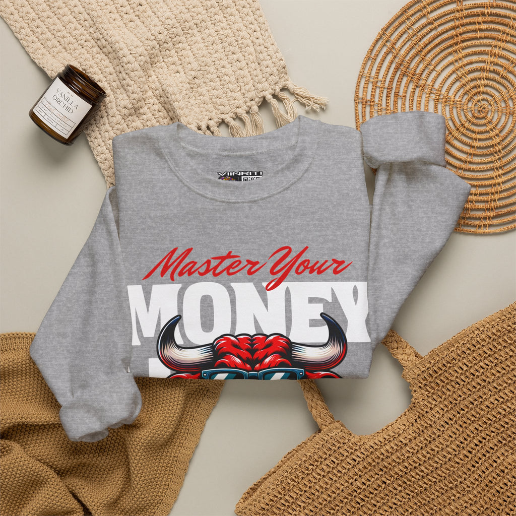 Crewneck Sweatshirt — "Master Your Money" Bull Design, Finance Hustle Graphic