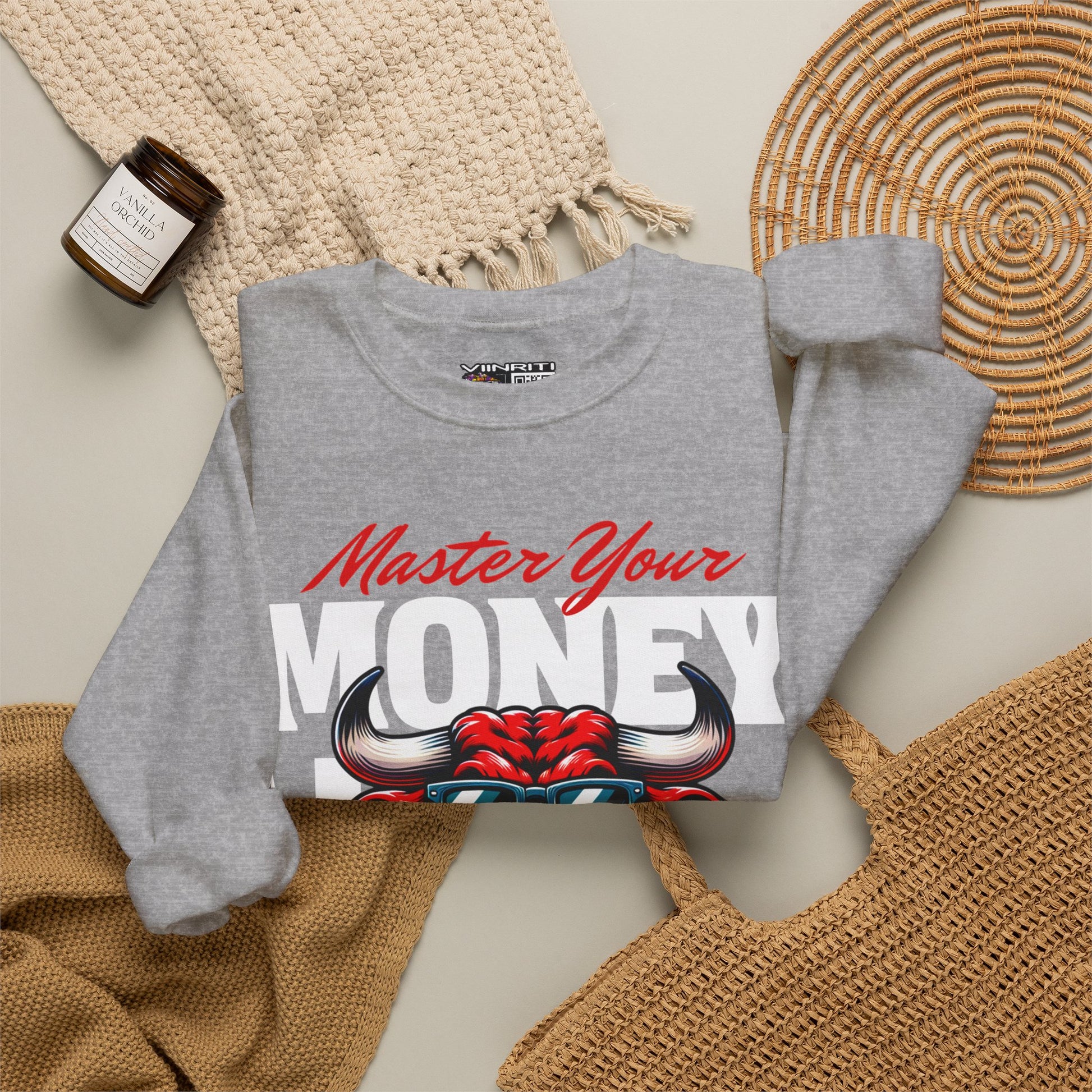 Crewneck Sweatshirt — "Master Your Money" Bull Design, Finance Hustle Graphic