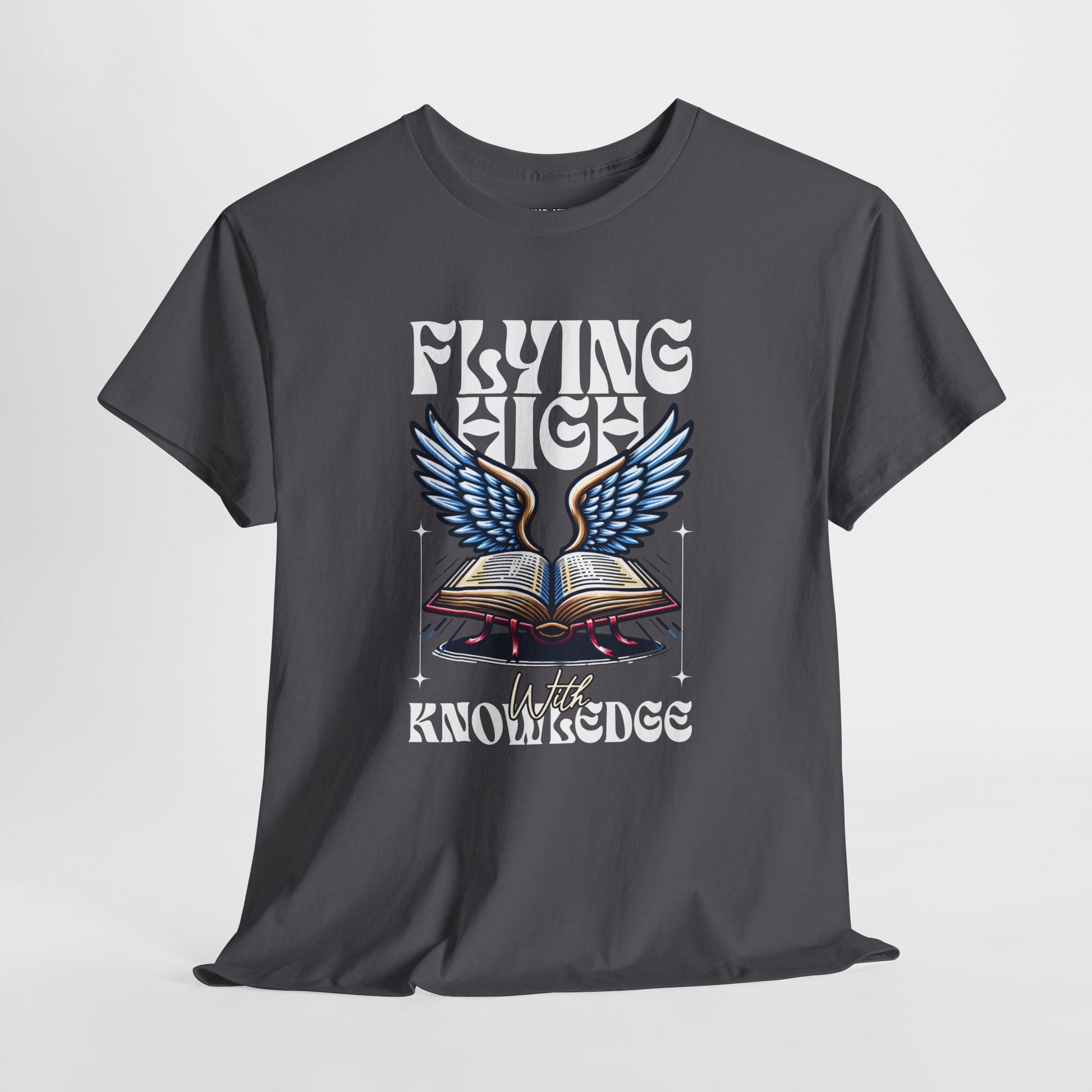 ""Flying High Knowledge T-Shirt — Vintage Winged Book Graphic Tee