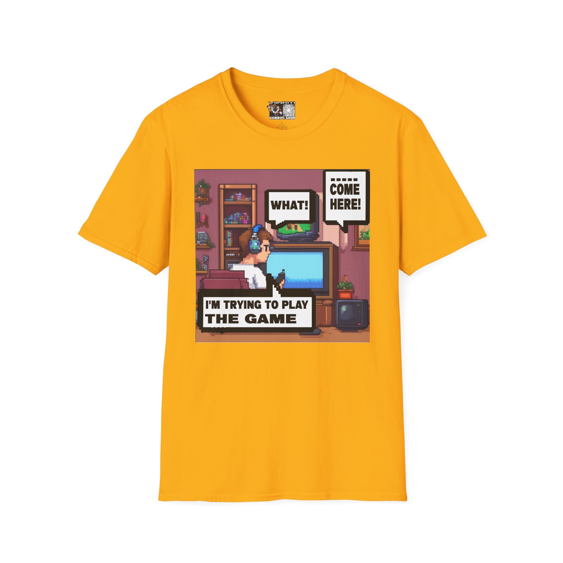 Gamer Room T-Shirt — "I'm Trying to Play the Game" Retro Pixel Art Tee