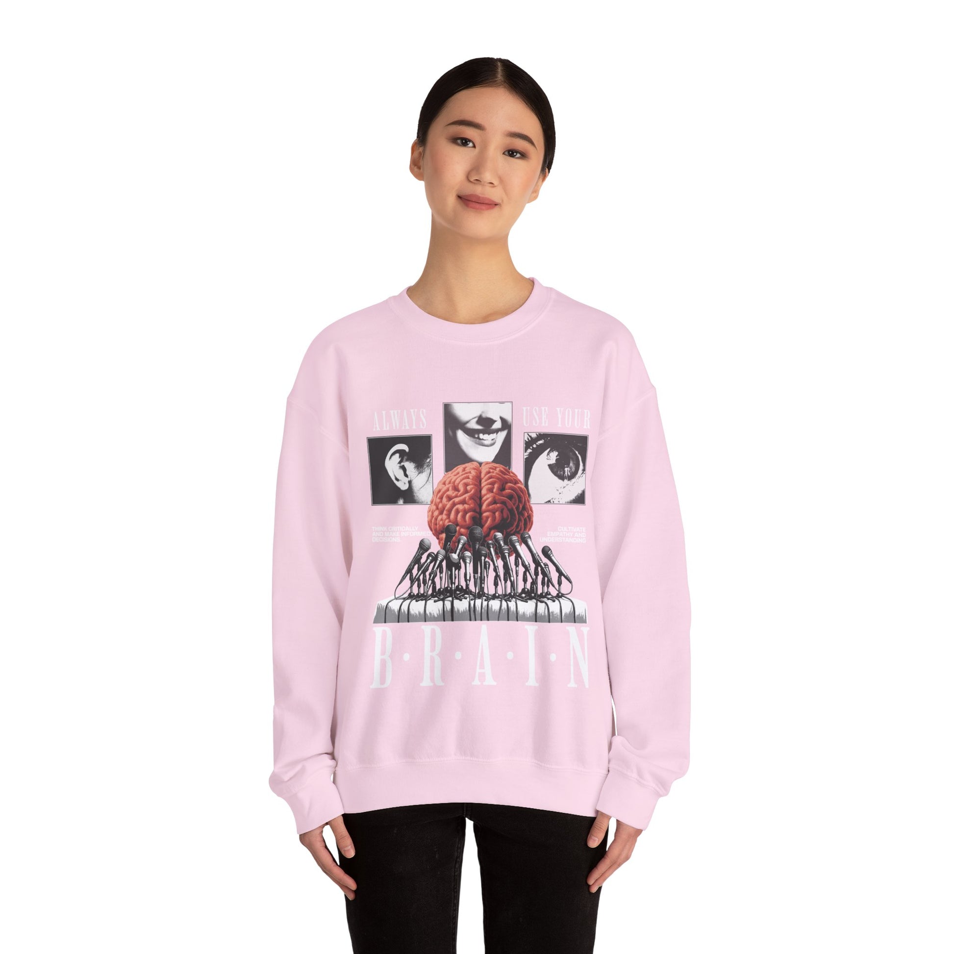Brain Graphic Crewneck Sweatshirt — "Always Use Your Brain" Vintage Horror Vibe