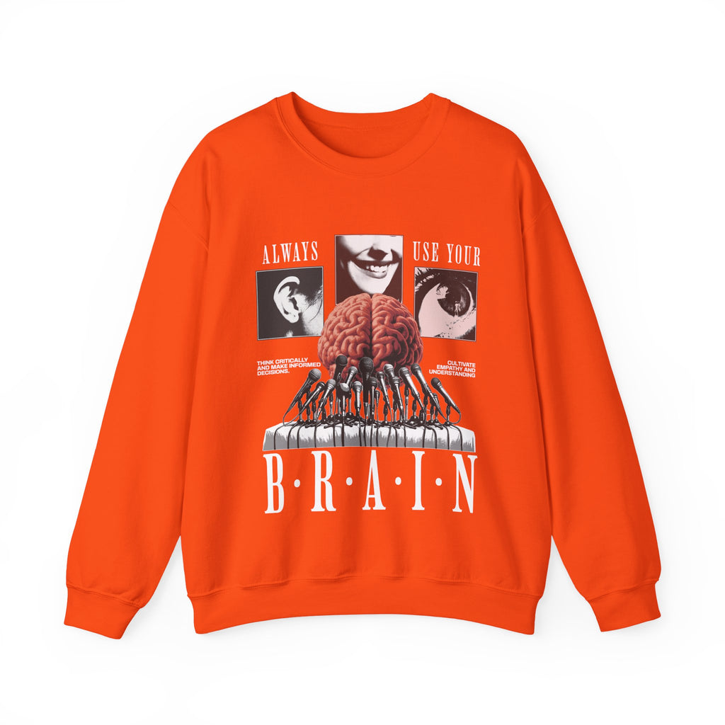 Brain Graphic Crewneck Sweatshirt — "Always Use Your Brain" Vintage Horror Vibe