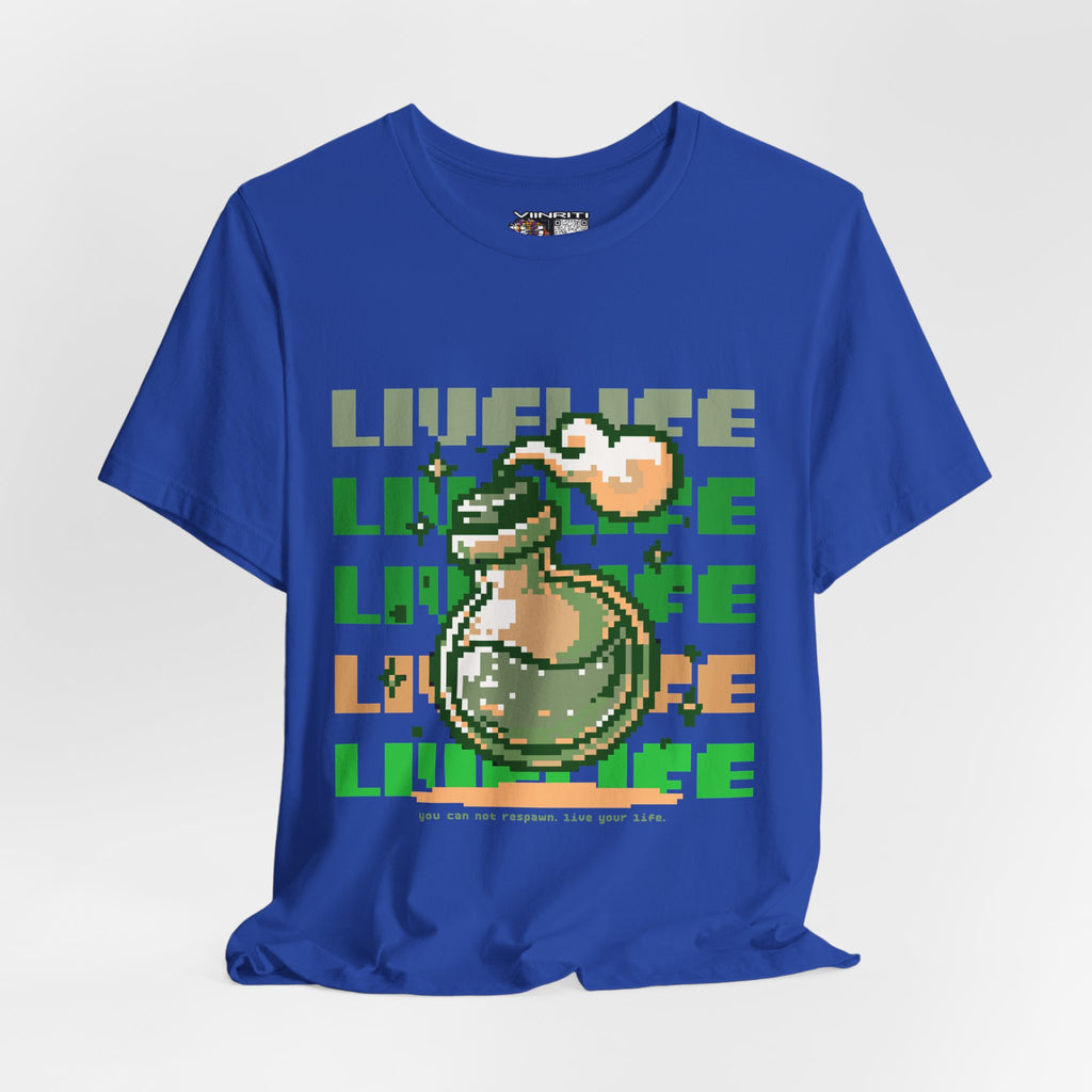Live Life Pixel Frog Graphic Tee — Retro Gaming Nature T-Shirt