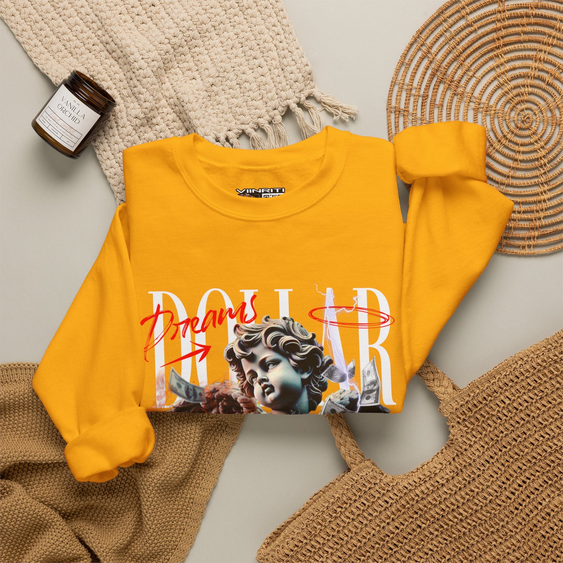 Crewneck Sweatshirt — 'Dollar' Statue Collage Graphic